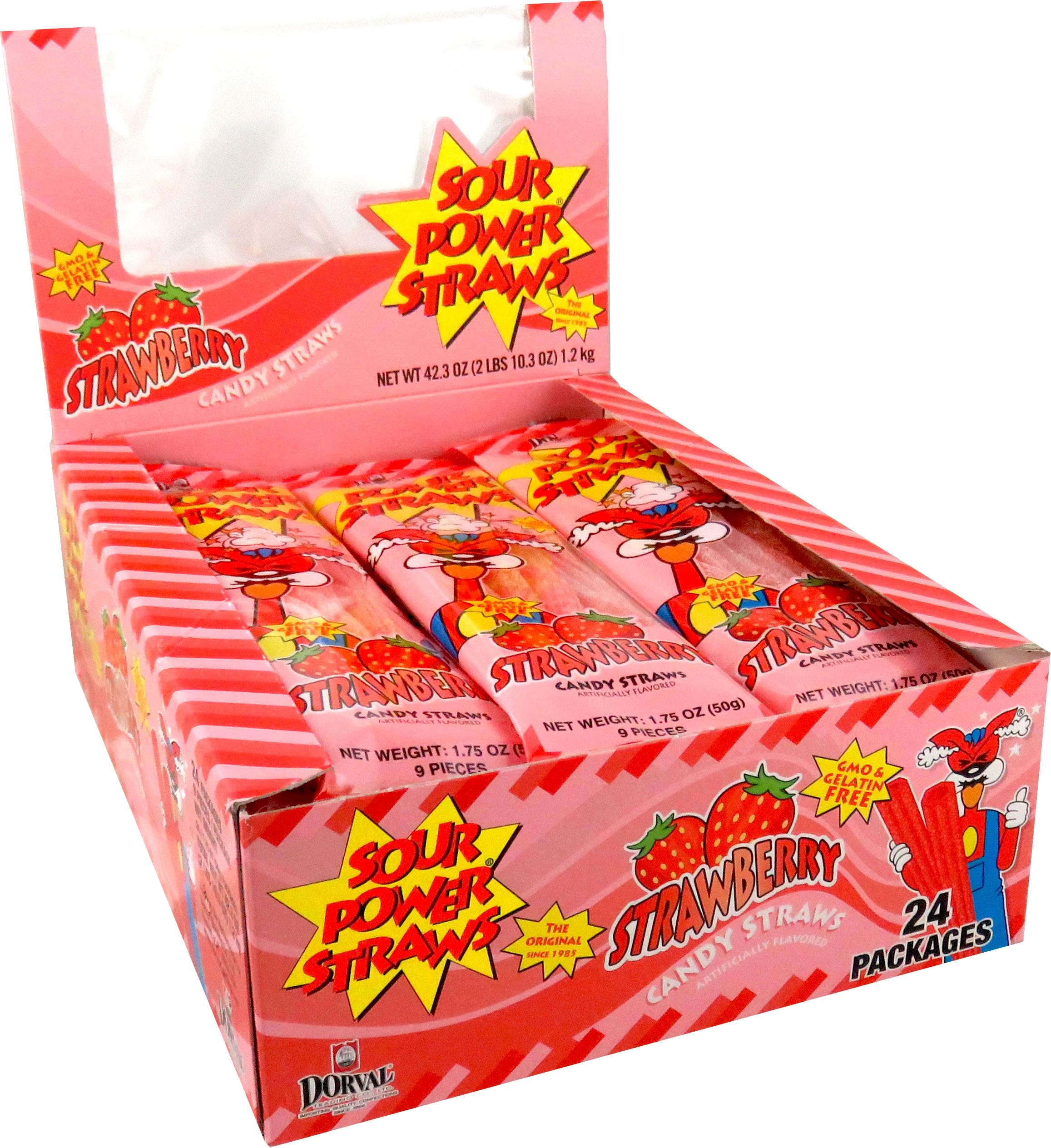 Sour Power Candy Straws - Strawberry Flavor - 1.75oz (Pack of 24) | Tangy & Sweet Treat for Parties, Movie Nights & Office Snacks | Bulk Candy for Kids & Adults