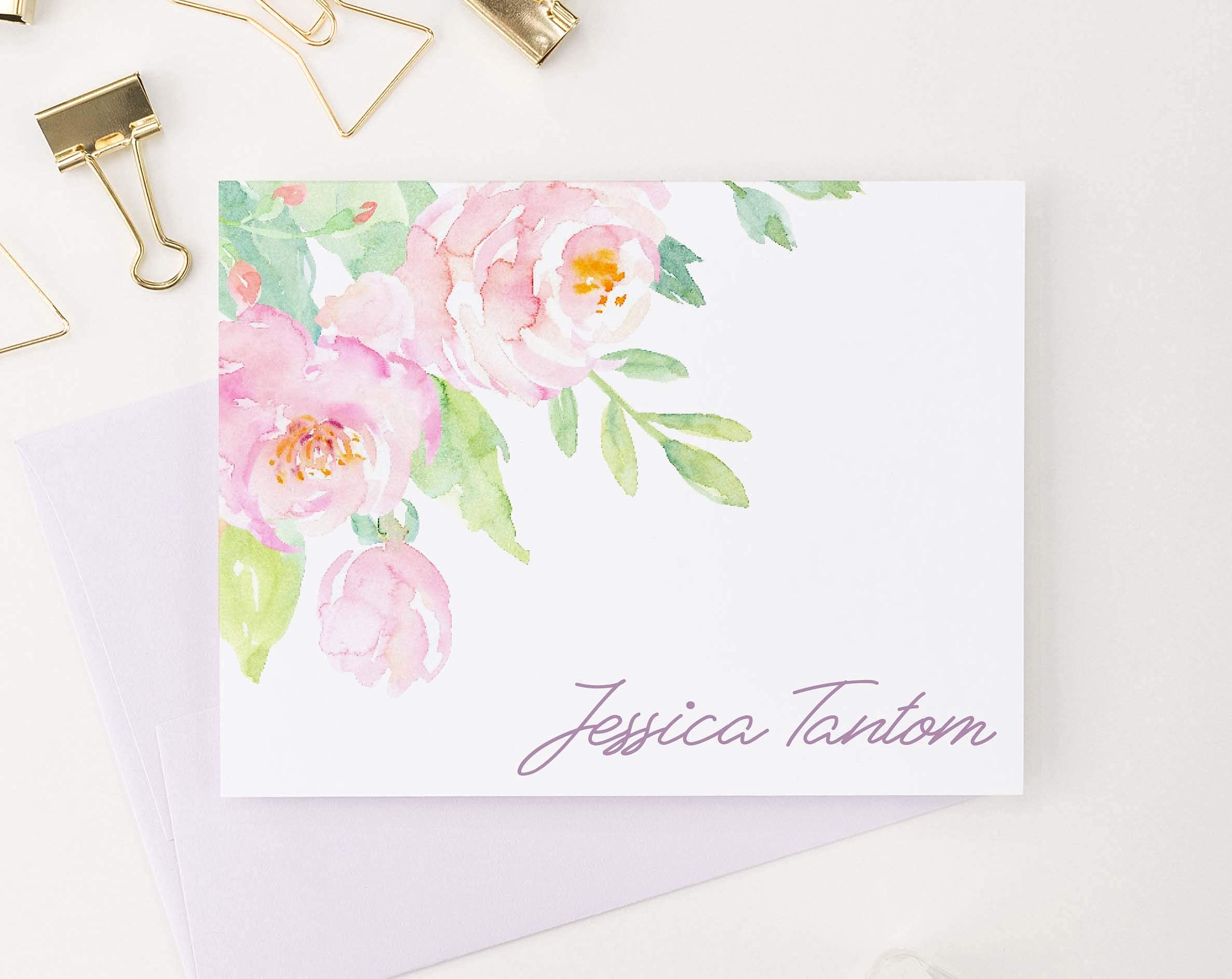 Personalized Floral Stationery Set with Envelopes - Custom Folded Note Cards for Women in Pink & Multiple Colors (Choose Your Design & Quantity) - Perfect for Thank You Notes, Wedding Invitations & Special Occasions