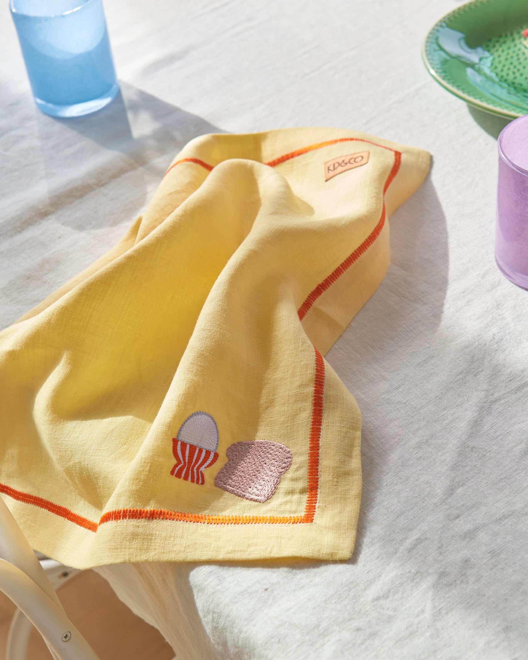 Breakfast Is Served Embroidered Linen 4-Piece Napkin Set - Elegant Table Linens for Brunch, Dinner Parties & Special Occasions