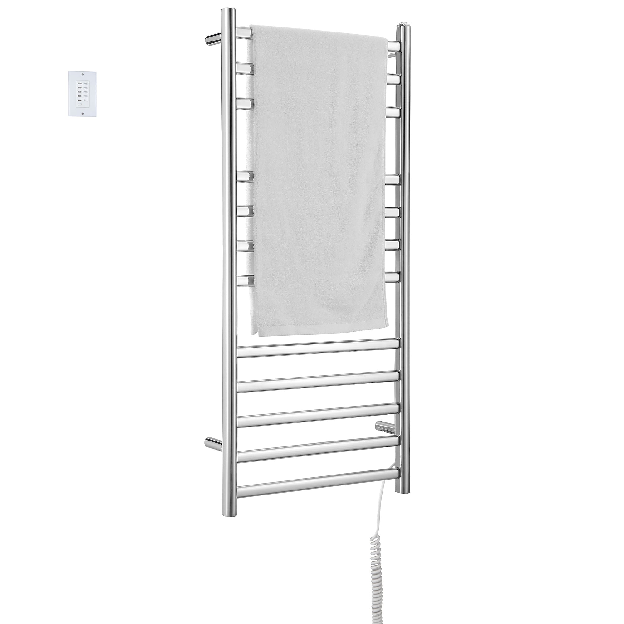 Prima Dual XL 12 Bar Hardwired & Plug-in Electric Towel Warmer - Polished Stainless Steel with Countdown Timer - Perfect for Bathrooms, Spas & Luxury Homes