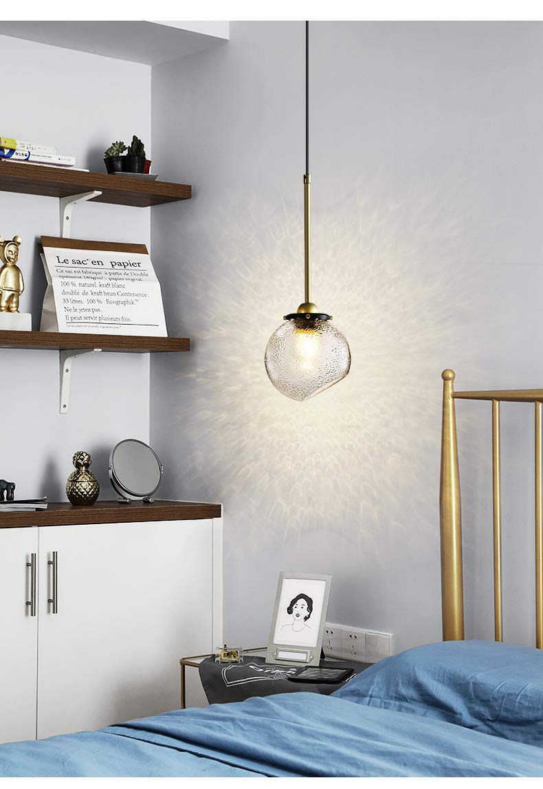Modern Plug-in Hanging Swag Lamp - No Wiring Needed, Dimmable Pendant Light with 15ft Cord & UL On/Off Dimmer Switch, Raised Grain Globe Glass (Bulbs Not Included) - Perfect for Kitchen, Dining Room, Bedroom or Living Room Lighting Decor