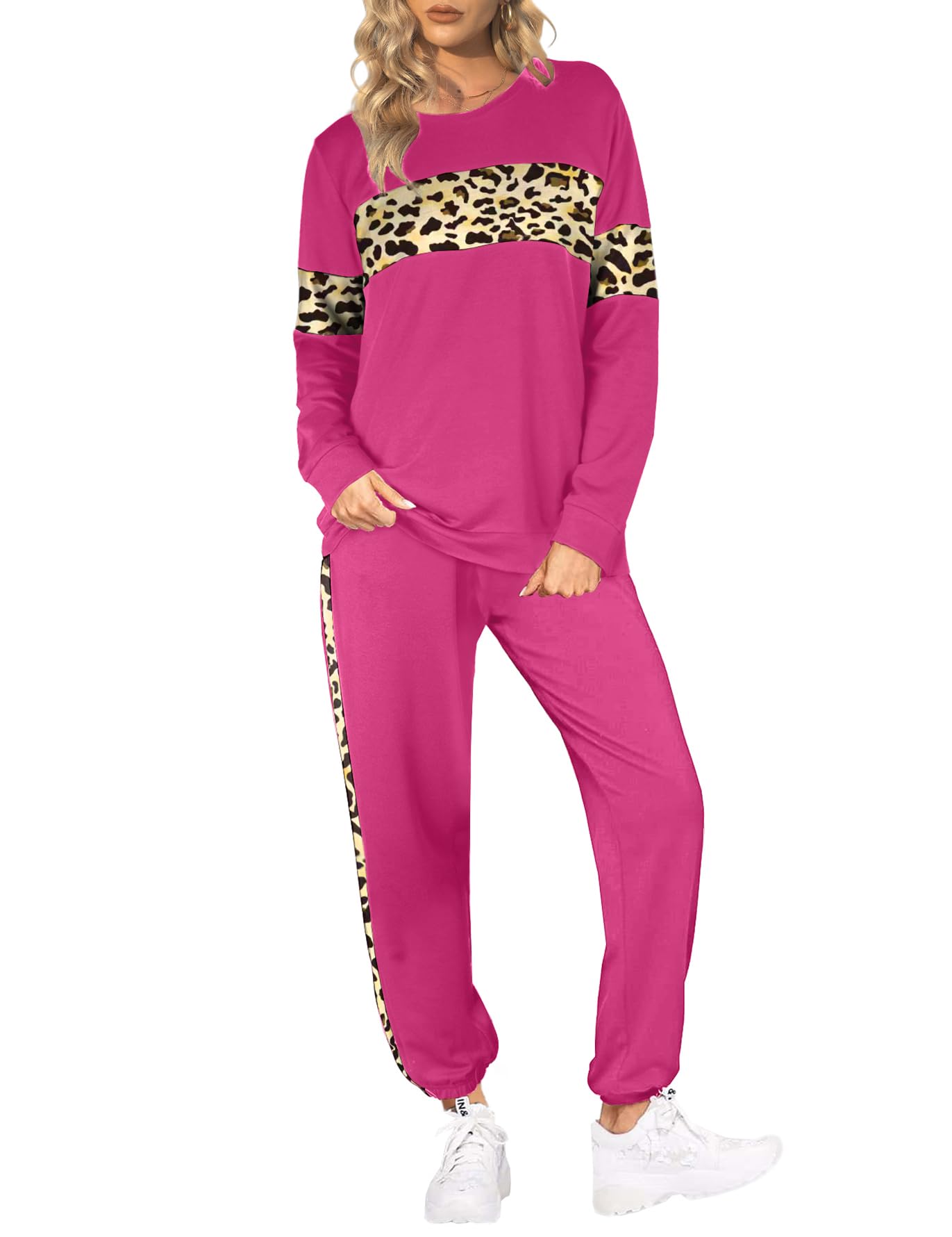 Sipaya Women's 2-Piece Colorblock Striped Sweatsuit Set with Pockets - Crewneck Sweatshirt & Lounge Pants for Casual Wear, Workout, and Home Comfort