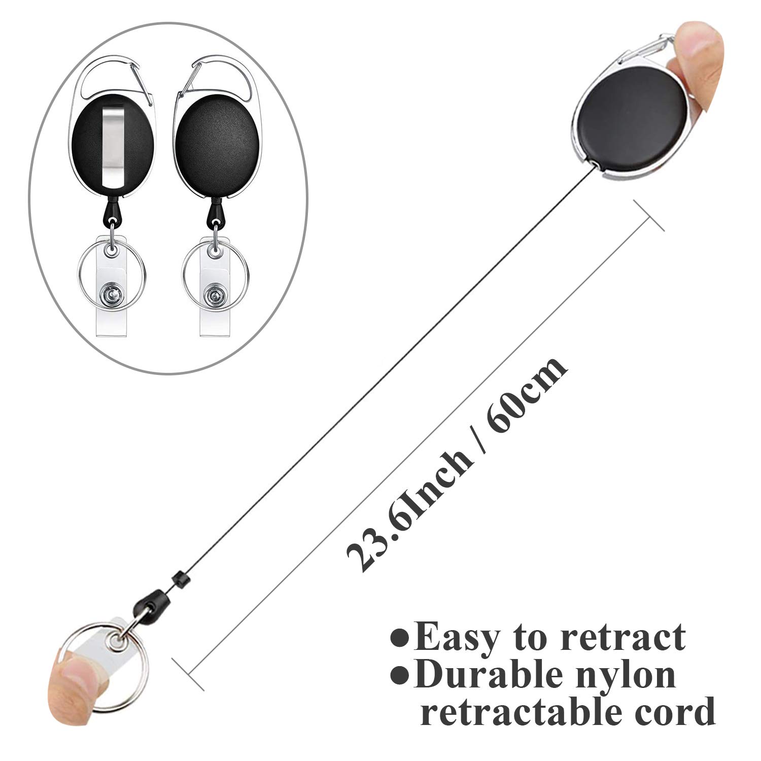 Black Retractable Badge Lanyard with ID Holder - 3Pack for Nurses, Office & Keychain Use