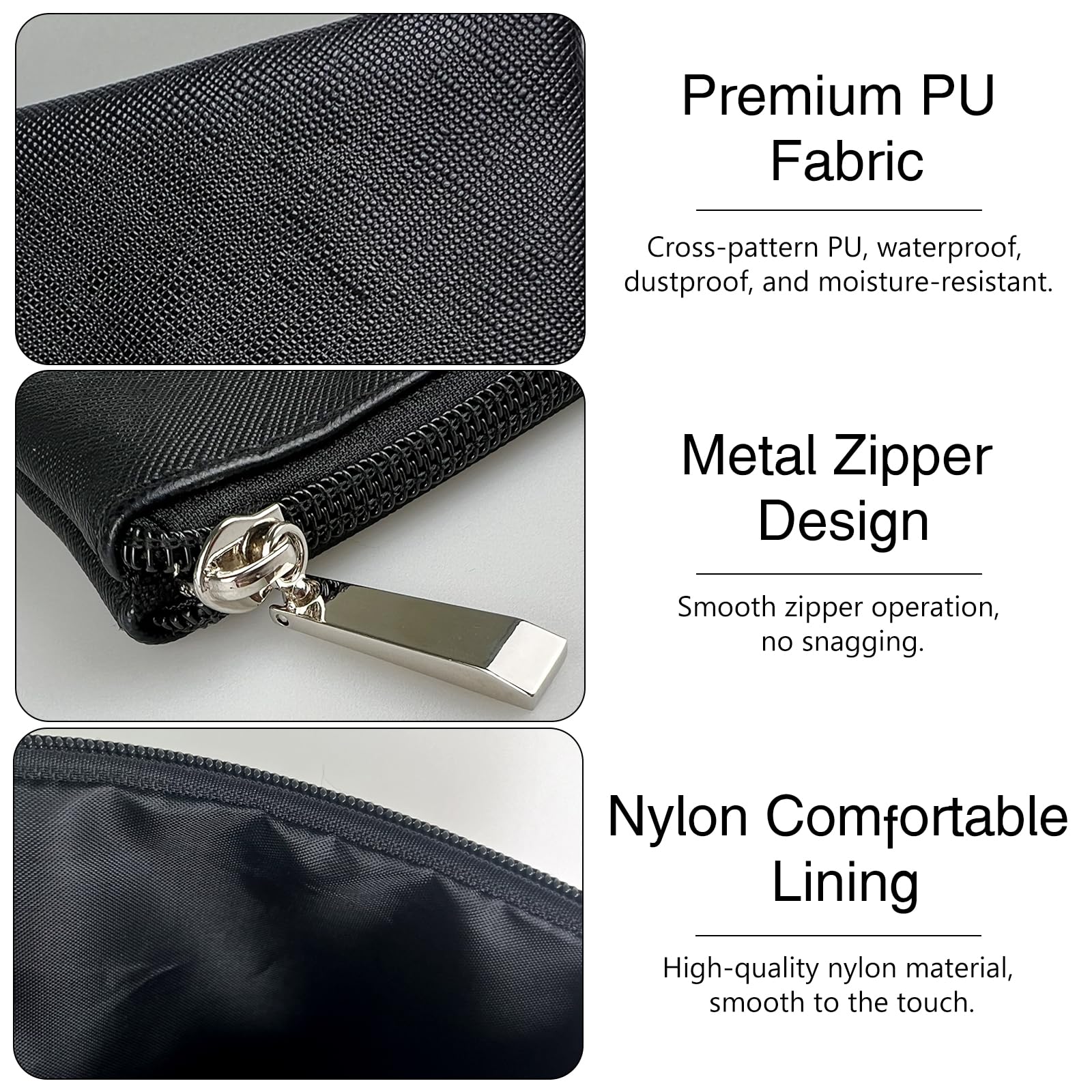 Compact Vegan Leather Makeup Bag for Travel | Small Zippered Cosmetic Pouch for Women | Black | Perfect for On-the-Go Essentials & Airplane Carry-On