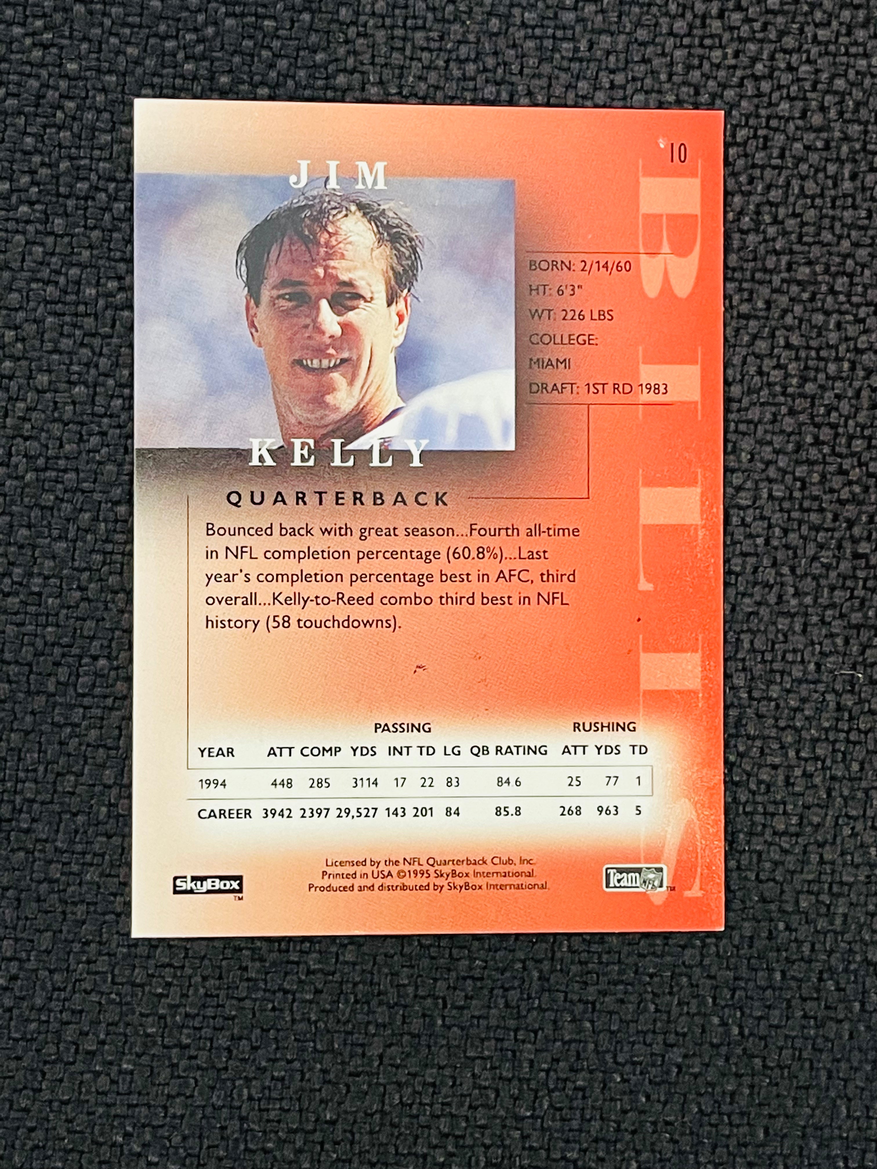 Buffalo Bills Jim Kelly Autographed Football Card with COA - Authentic NFL Collectible for Fans & Memorabilia Enthusiasts - Perfect for Display, Gifts, and Sports Collections
