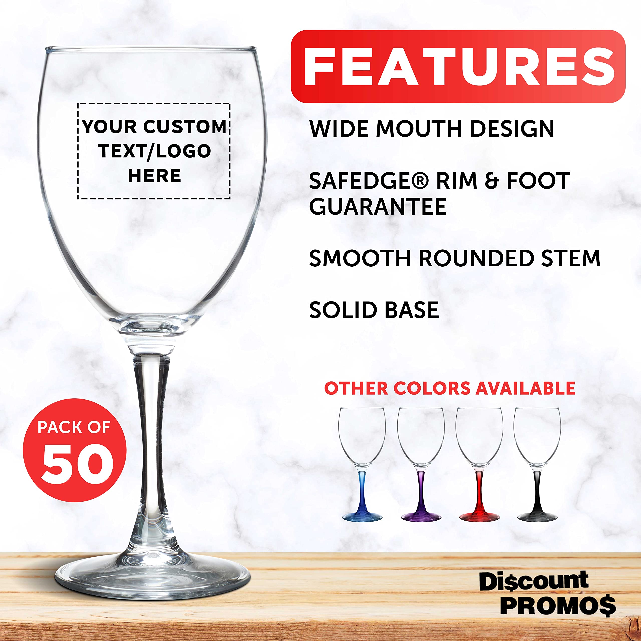 ARC 10.5 oz Custom Nuance Wine Glasses - Set of 50 Bulk Pack, Personalized Restaurant Glassware for Red Wine, White Wine & Cocktails - Clear Crystal Stemware - Perfect for Weddings, Bars, Catering & Fine Dining