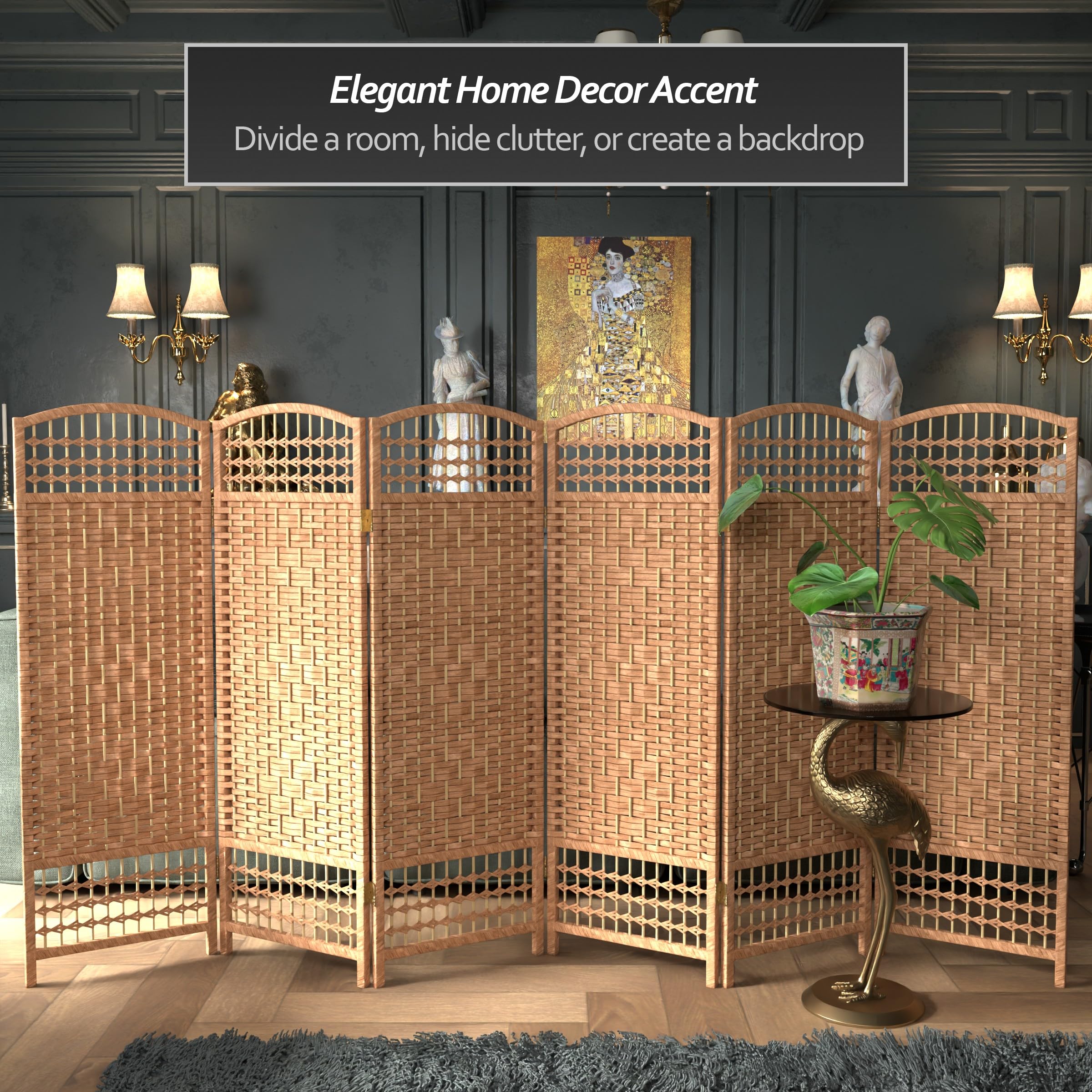 4 ft. Natural Short Fiber Weave Folding Room Divider - 6 Panel Privacy Screen for Home, Office & Outdoor Use - Perfect for Creating Separate Spaces in Living Rooms, Bedrooms or Patios