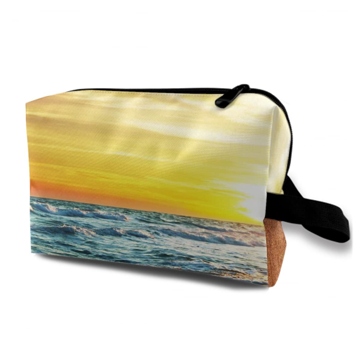 Waterproof Large Travel Makeup Bag - Tropical Ocean Sunset Design Cosmetic Organizer for Beach, Vacation & Outdoor Adventures | Reusable Toiletry Pouch for Women