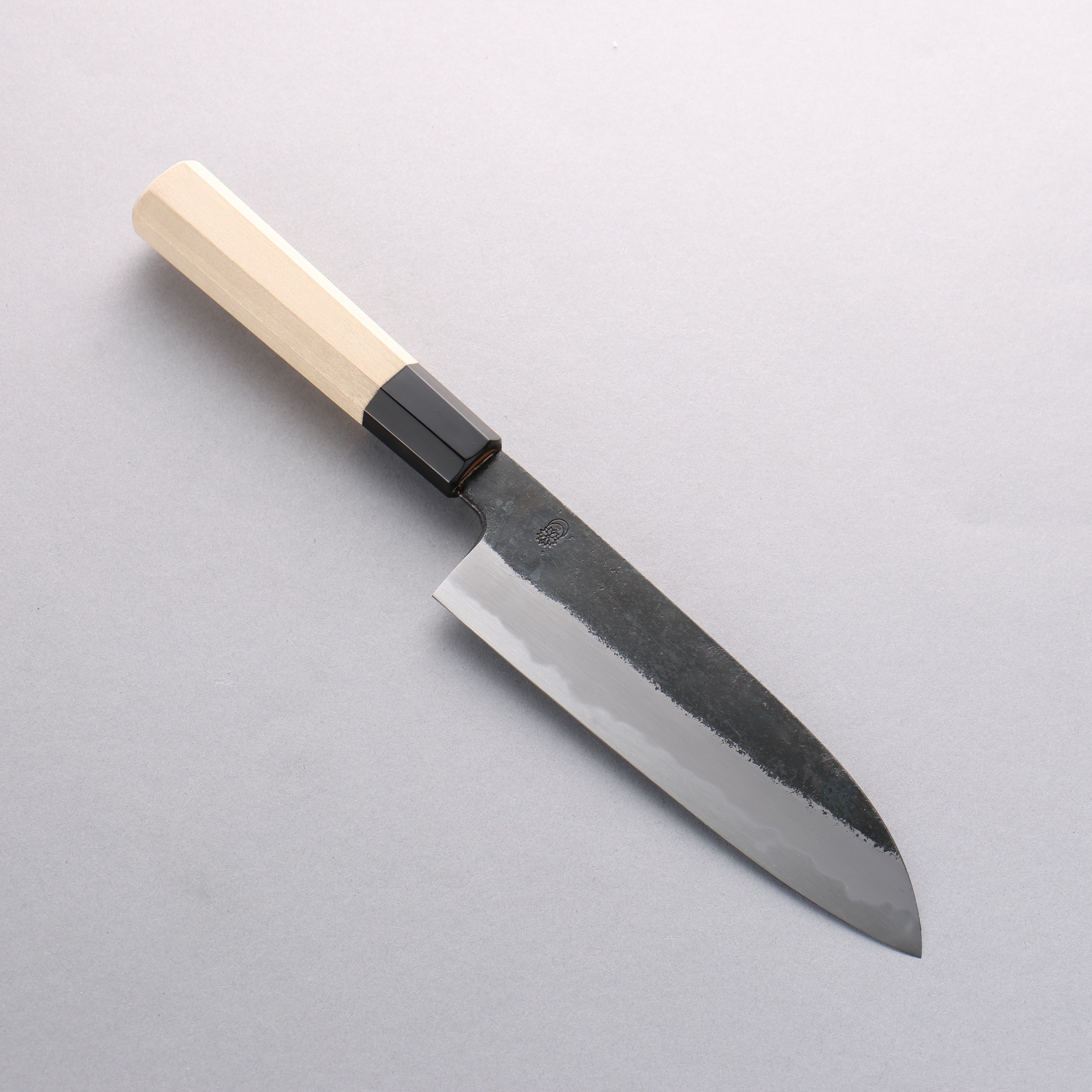 Premium Kikuzuki White Steel No.2 Black Santoku Knife 180mm with Magnolia Wood Handle - Japanese Kitchen Knife for Slicing, Dicing & Chopping Vegetables, Meat & Fish