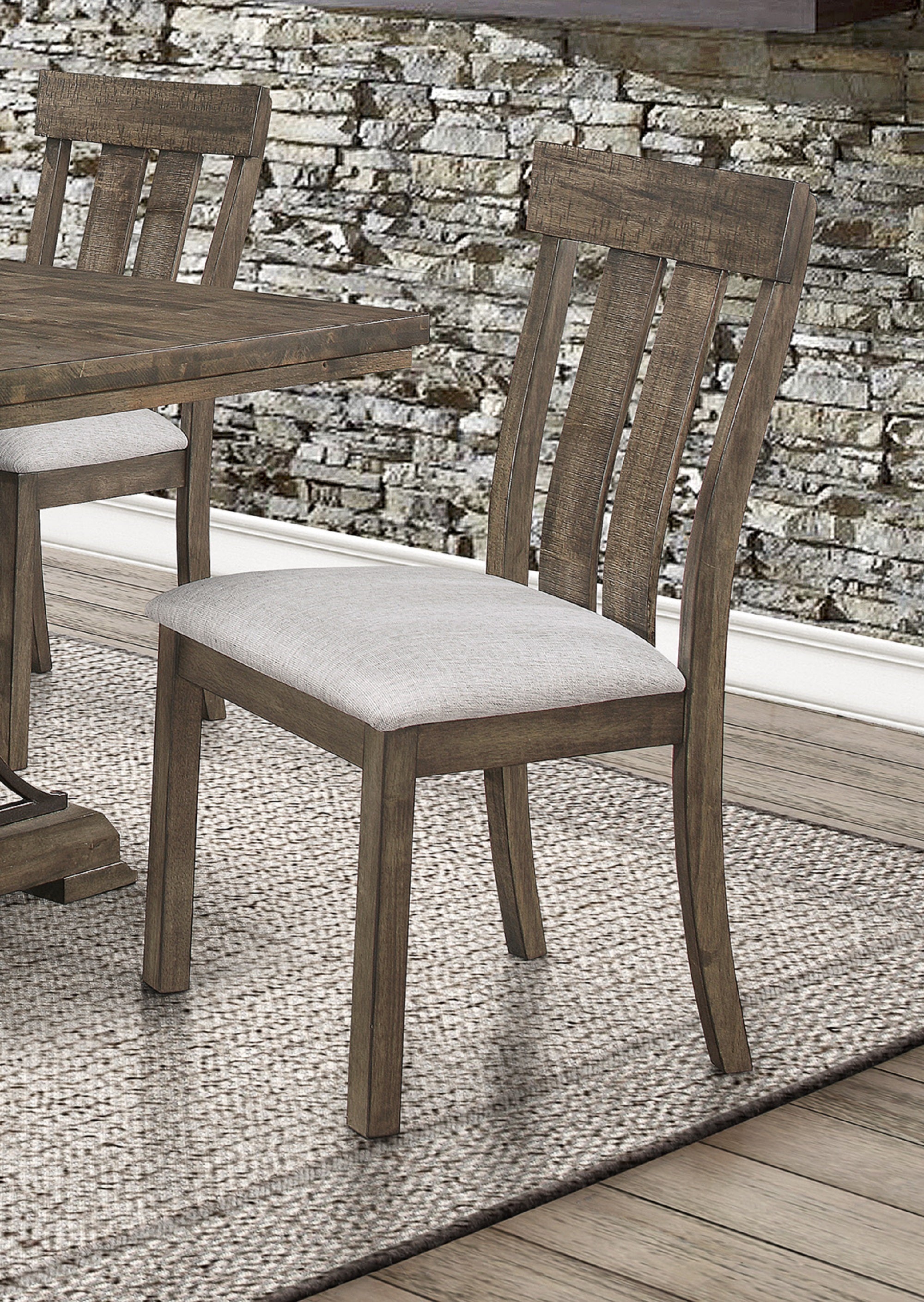 2pc Brown Oak & Gray Fabric Dining Chairs - Rustic Farmhouse Style Wooden Chairs with Upholstered Seats - Standard Dining Height for Kitchen, Dining Room & Breakfast Nook - Comfortable & Durable Wood Furniture Set