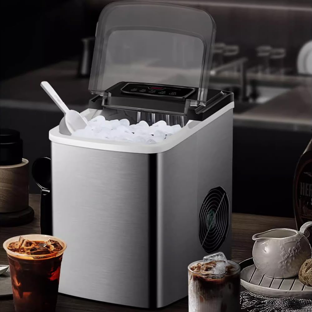 Jian Ya Na Commercial Stainless Steel Ice Maker Machine - Portable Countertop Ice Cube Maker for Restaurants, Bars, Home & Office Use (Silver) | Perfect for Cocktails, Parties, and Daily Beverage Cooling