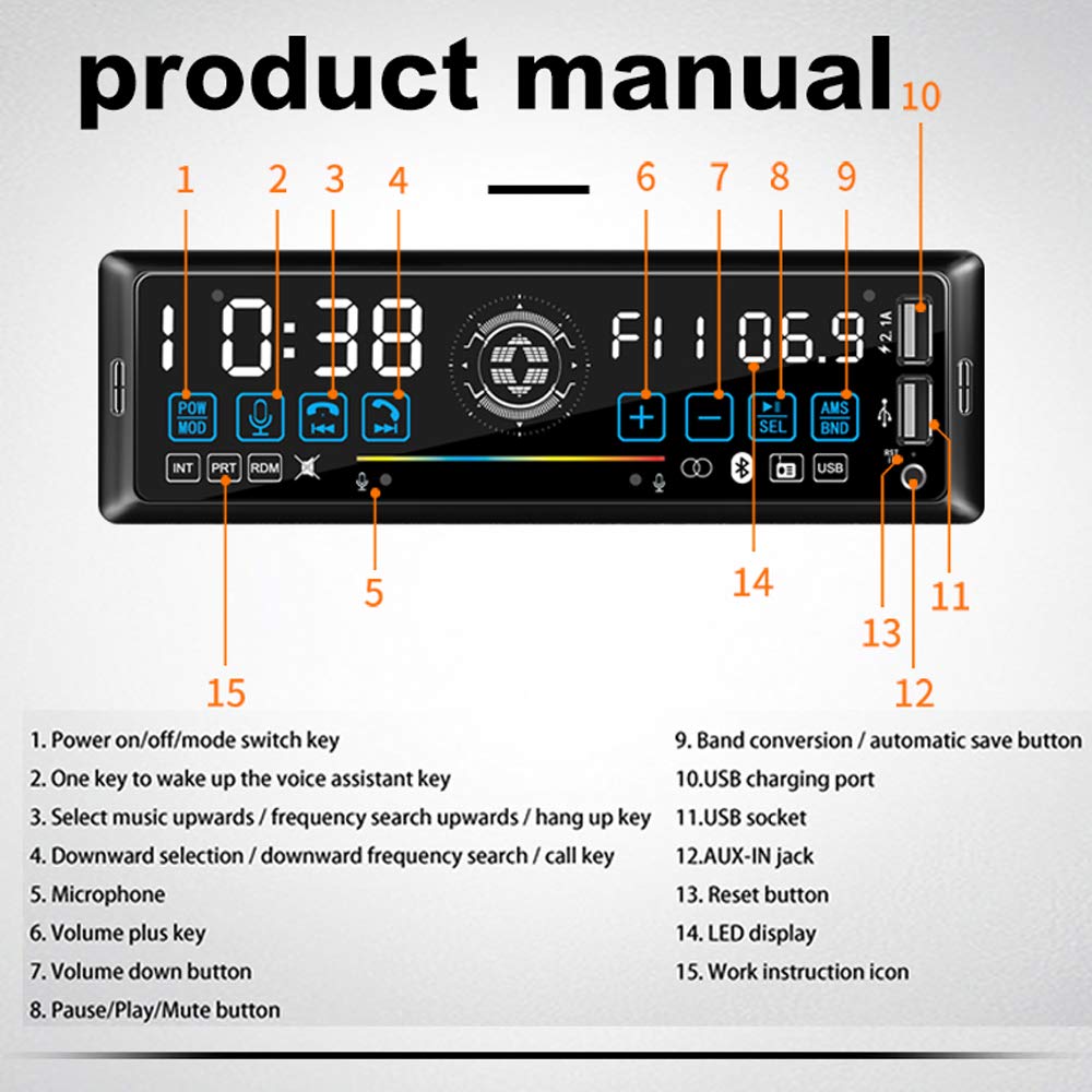 Premium Bluetooth Car Stereo with FM Radio, Voice & Gesture Control, Hands-Free Calling, MP3 Playback, Dual USB & AUX Input - Fast Charging & Remote Control for Cars, Trucks & Road Trips