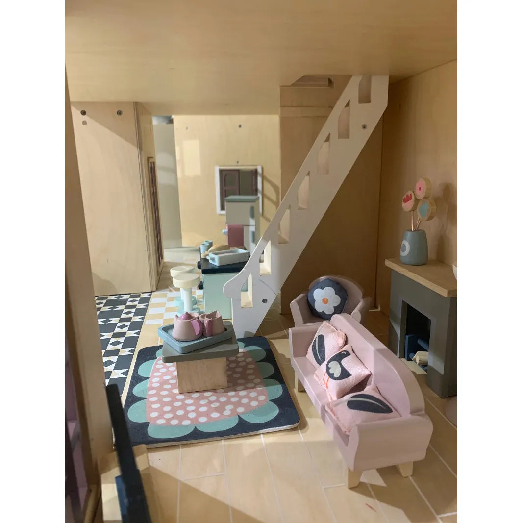 Miniature Dovetail Dollhouse Living Room Furniture Set - Realistic Wooden Sofa, Chair & Coffee Table for Dolls House Decor & Collectibles - Perfect for DIY Dollhouse Projects & Kids Playroom