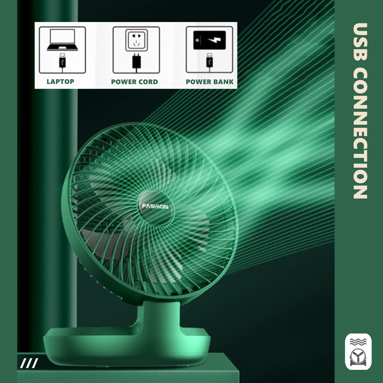 Chchmu 8 Inch USB Desk Fan - Foldable Mini Desktop Fan with 3 Speed Settings, Strong Airflow & Adjustable Head | Quiet Portable Cooling Fan for Home, Office, Bedroom | Perfect for Work Desks, Nightstands & Dorm Rooms (Green)