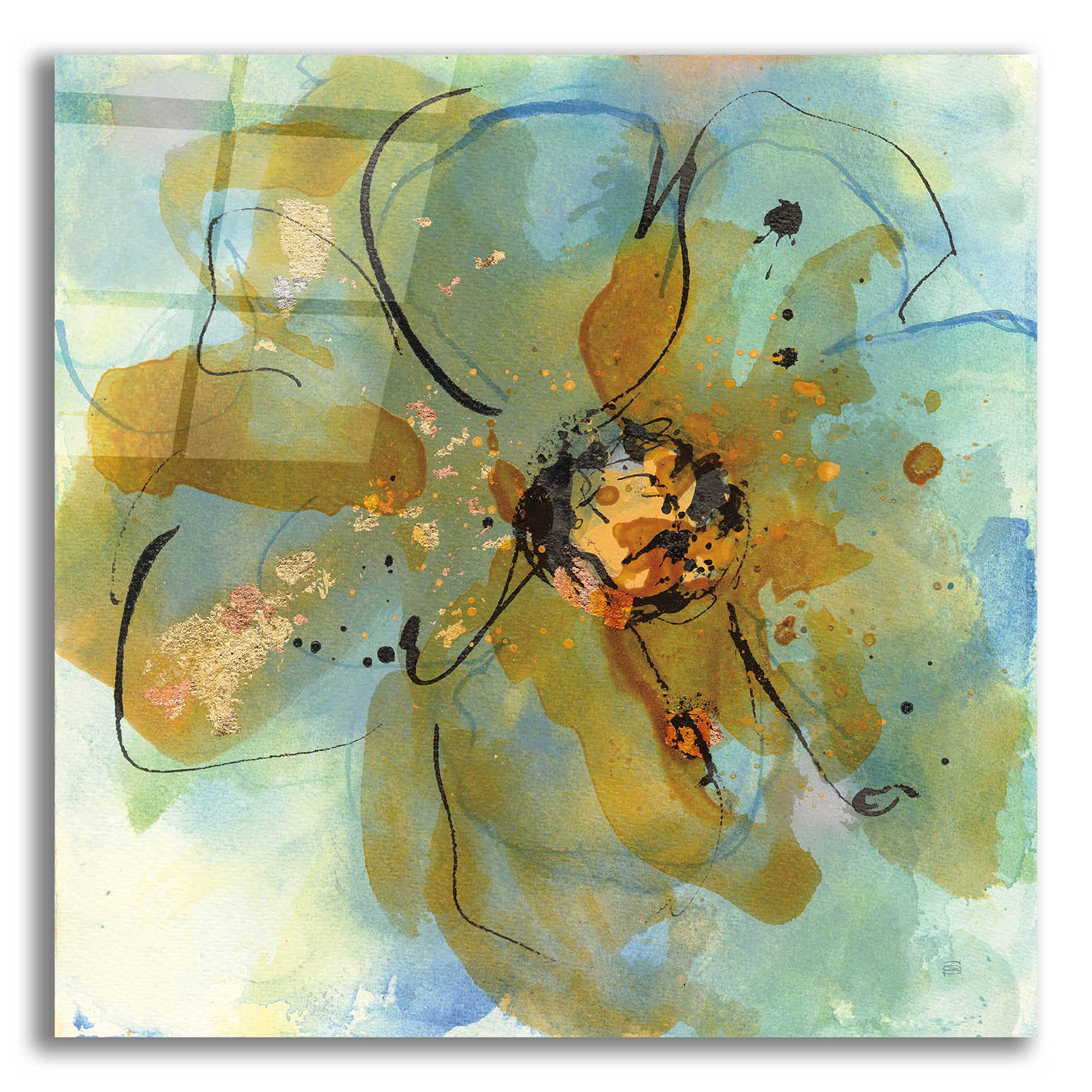 Chris Paschke 'Amber and Leaf I' Acrylic Glass Wall Art - 36x36 Inches Modern Abstract Painting for Living Room, Bedroom & Office Decor
