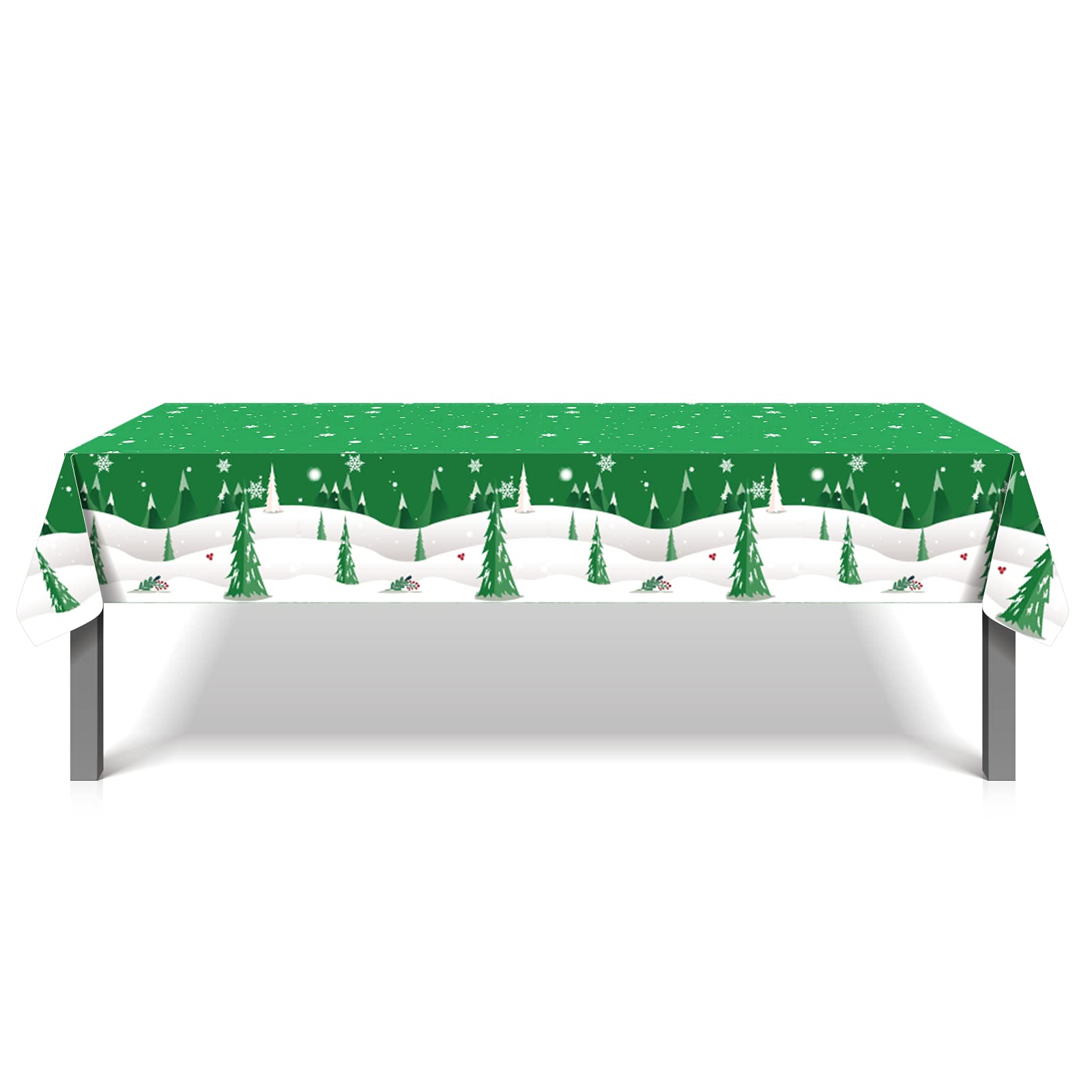 2 Pack Winter Wonderland Tablecloth - Frozen Birthday Party & Christmas Plastic Table Cover with Snowflake & Evergreen Tree Design - Disposable Rectangle Table Decor (54 x 87 Inch) - Perfect for Holiday Parties, Winter Celebrations & Themed Events
