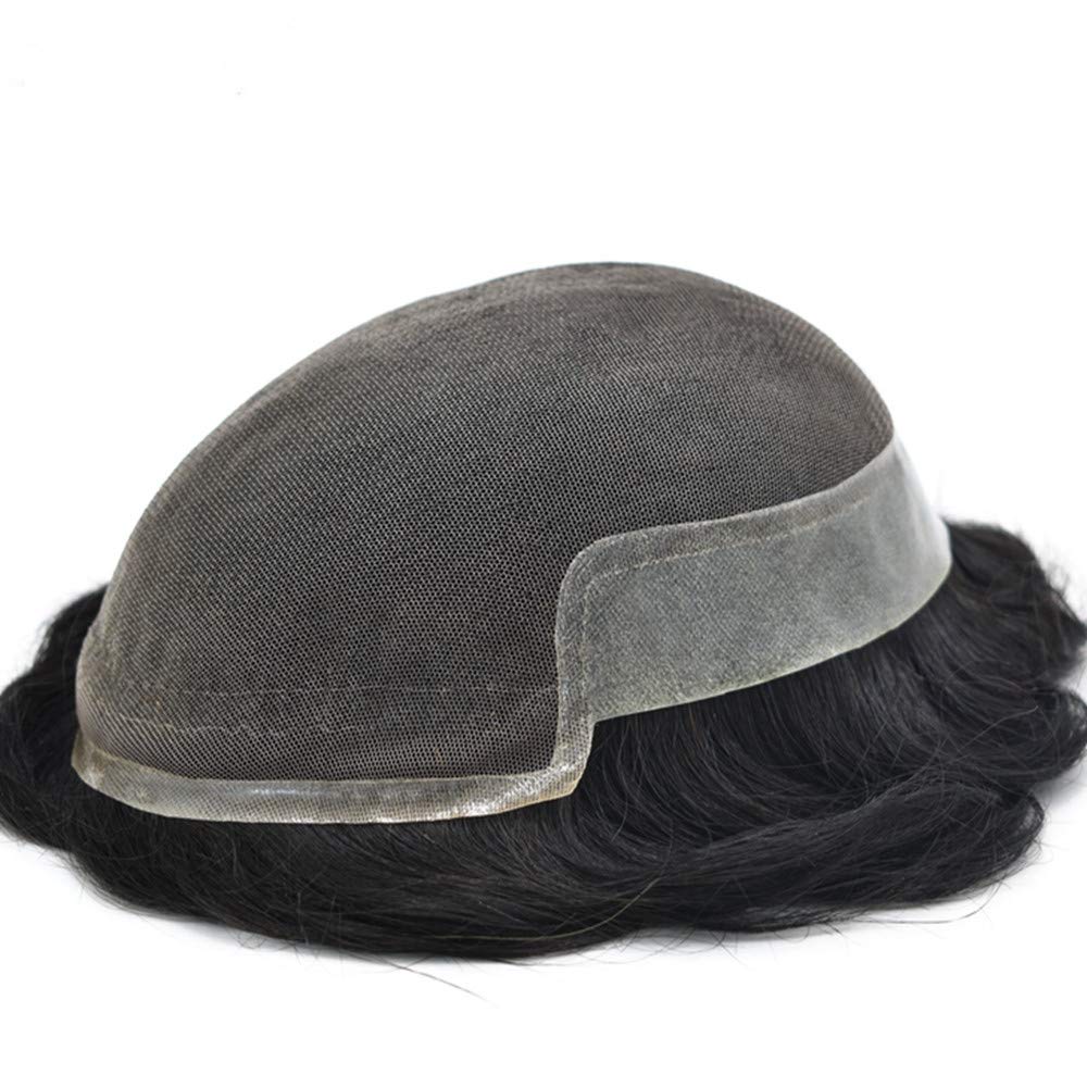 **Men's Swiss Lace Toupee - 100% Human Hair Replacement System with PU Bleached Knots & Natural Hairline - 8