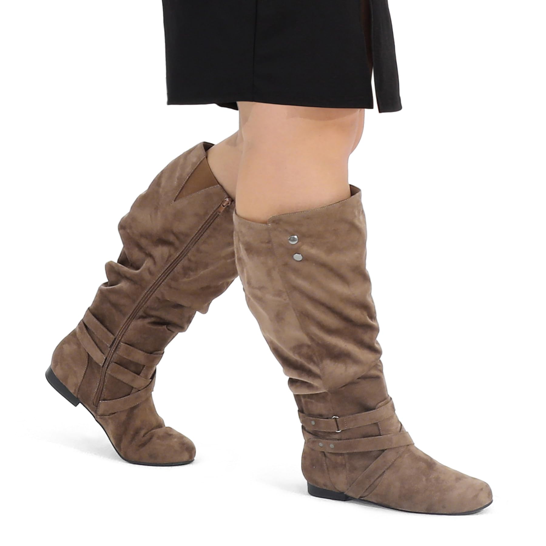 Mysoft Women's Wide & Extra Wide Calf Knee High Boots - Flat Heel Tall Boots with Side Zippers for Comfortable All-Day Wear | Perfect for Work, Winter & Casual Outfits