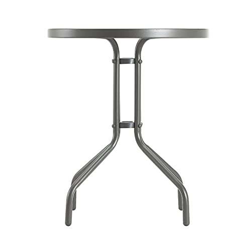 23.5 Inch Outdoor Round Dining Table with Tempered Glass Top - Weather-Resistant Patio Bistro Set for Garden, Poolside & Backyard Dining (Grey)