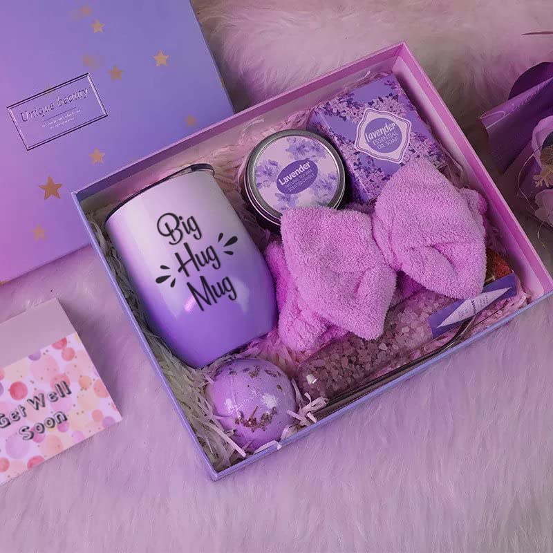 Luxury Lavender Gift Basket for Women - Get Well Soon Care Package with Spa Essentials for Surgery Recovery, Sympathy & Feel Better Gifts - Perfect for Hospital, Home Relaxation & Self-Care Moments