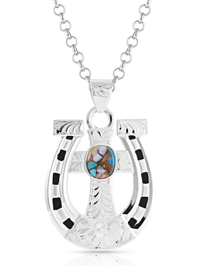 Montana Silversmiths NC5014 D Women's Sole to Soul Horseshoe Cross Necklace in Sterling Silver - Perfect for Western Fashion, Cowgirl Jewelry & Everyday Wear