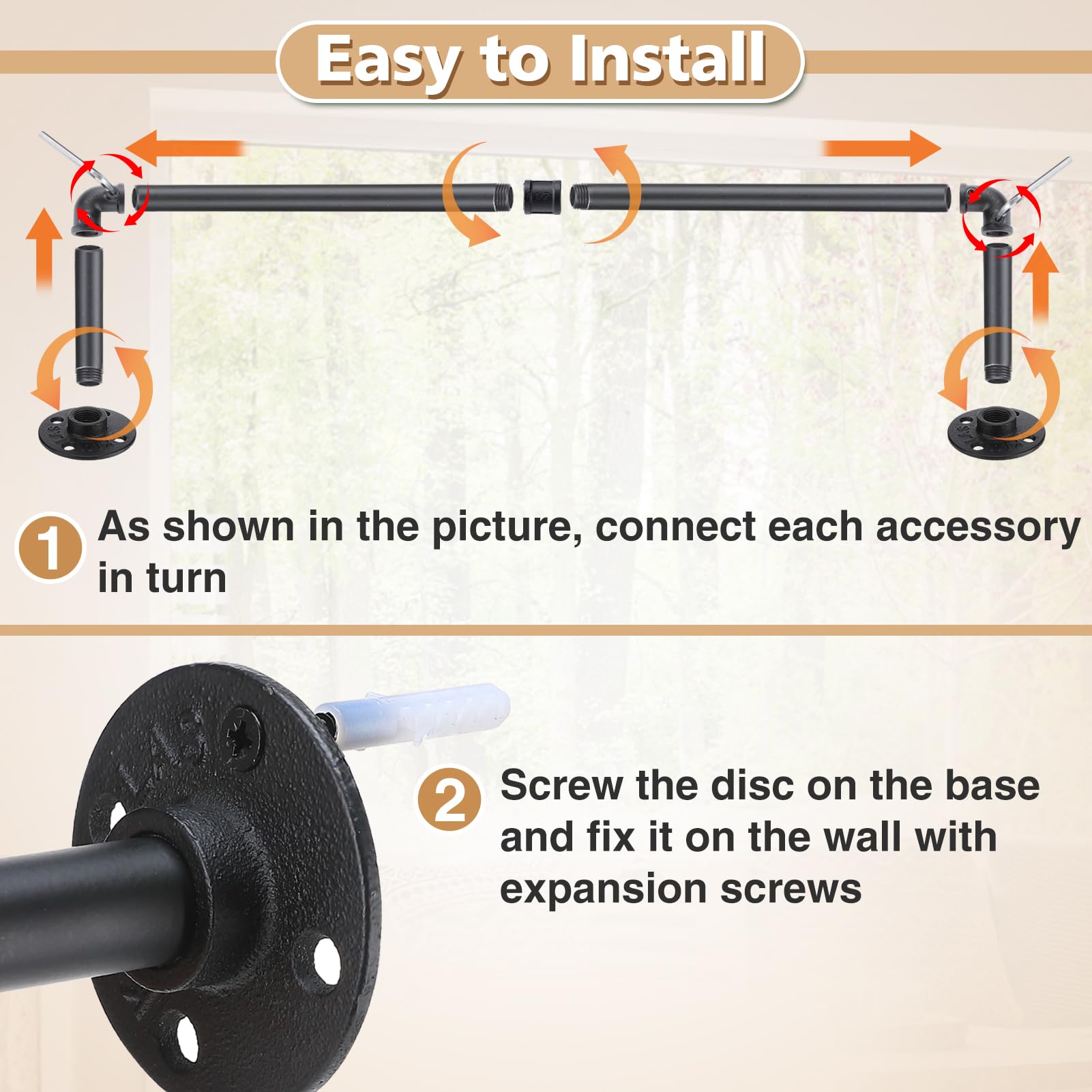 Heavy Duty 34.2 Inch Black Metal Plant Hanger Rod - 44 lb Weight Capacity for Indoor Hanging Plants - Wall & Ceiling Mounted Plant Holder Bar (2 Pack) - Perfect for Living Room, Bedroom, Balcony & Home Decor (Pots & Plants Not Included)