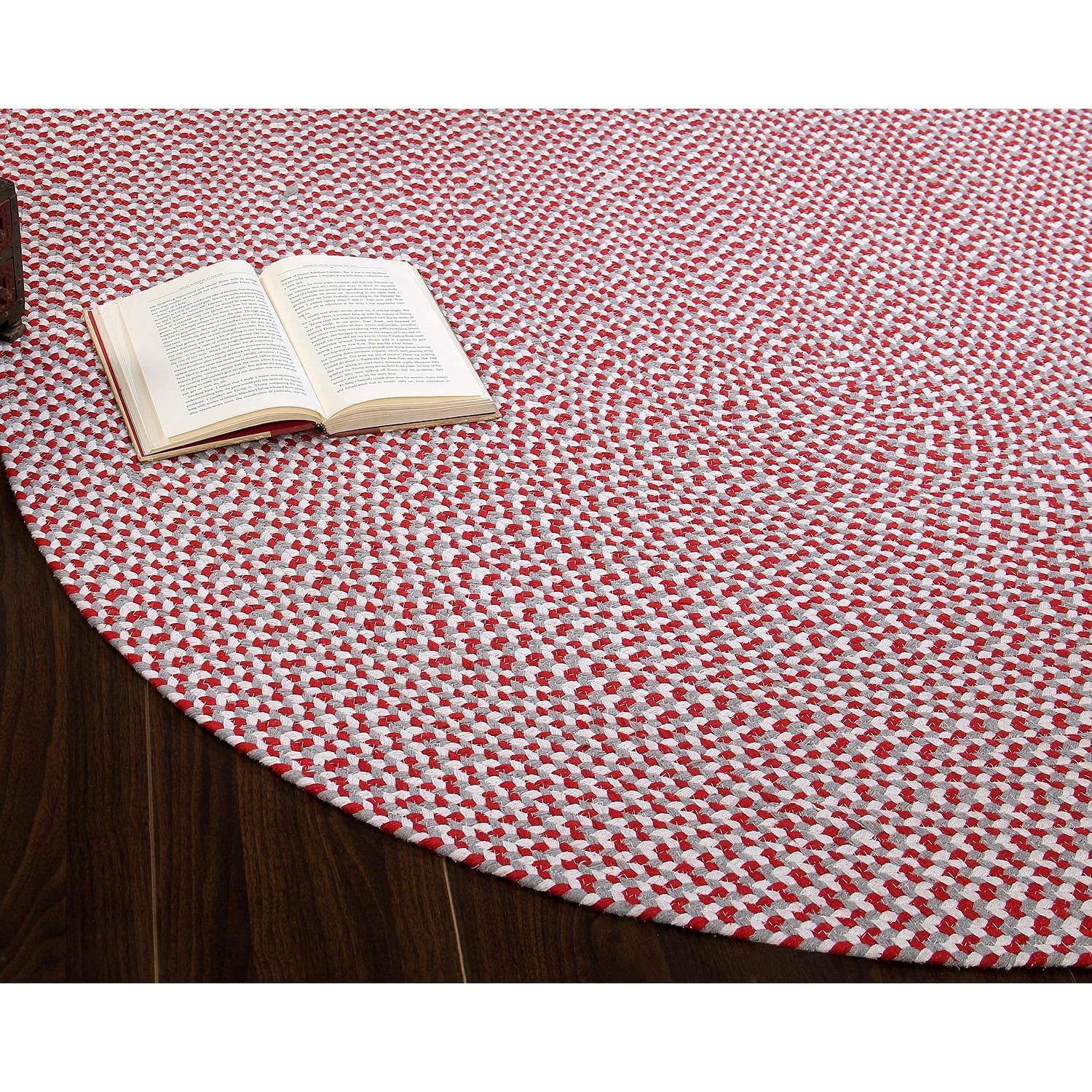 Tri-Color Cotton Braided Farmhouse Area Rug - Buffalo Check Pattern in Red, White & Gray - 8' x 10' Oval - Perfect for Living Room, Bedroom or Kitchen Decor