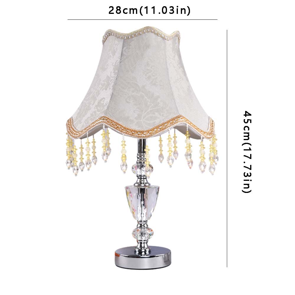 Modern Crystal Bedside Desk Lamp with E27 Socket - 1-Light Fabric Table Lamp for Kids Room, Reading, Nightstand & Vanity Decor - 17.73