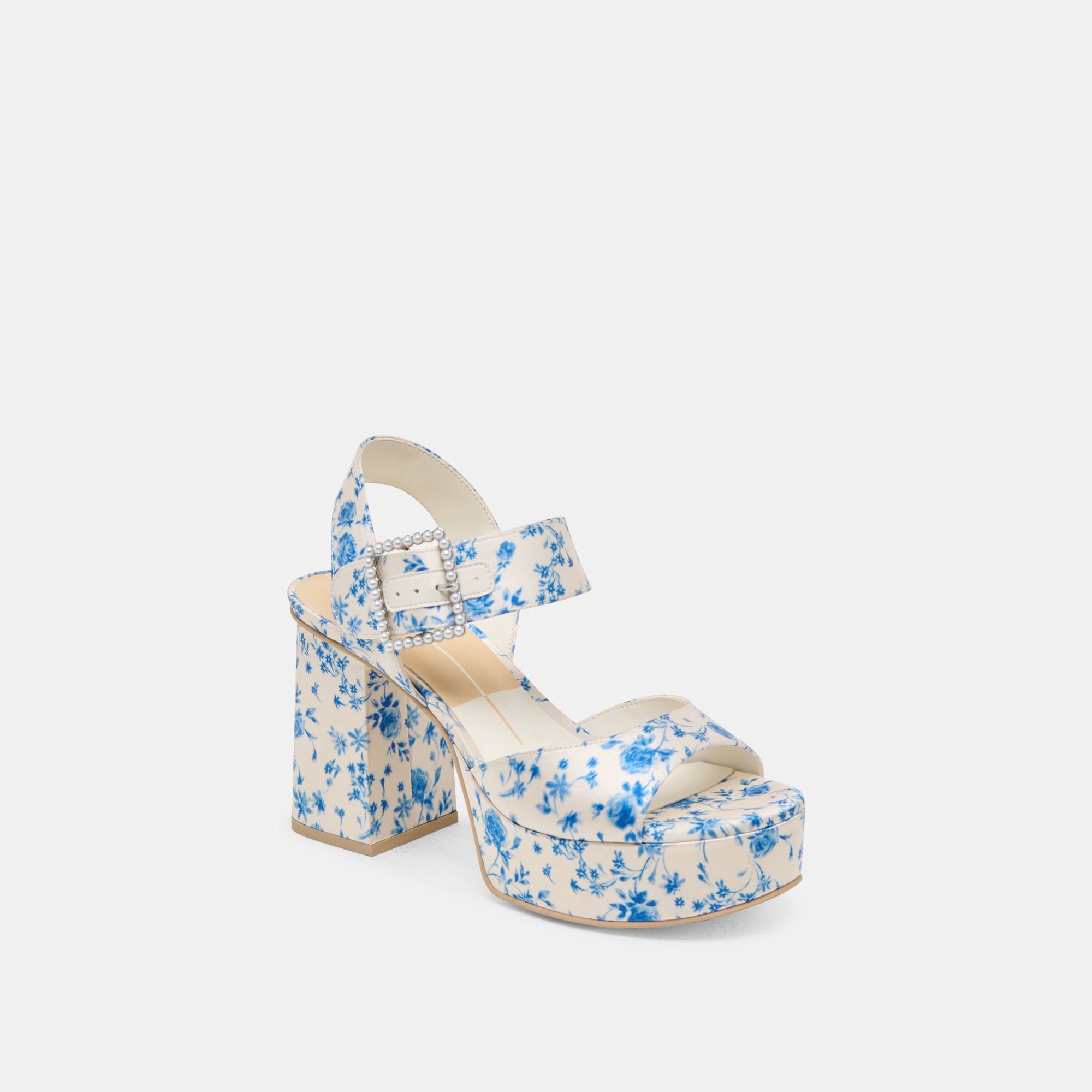 BOBBY PEARL HEELS - Blue Floral Satin Women's High Heels for Party, Wedding & Evening Events | Elegant Dress Shoes for Special Occasions