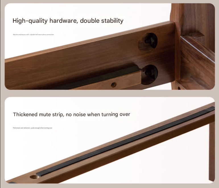 Premium Black Walnut Solid Wood Bed Frame - Queen Size, Handcrafted Hardwood Bed with Sturdy Support - Perfect for Master Bedroom, Guest Room & Farmhouse Decor