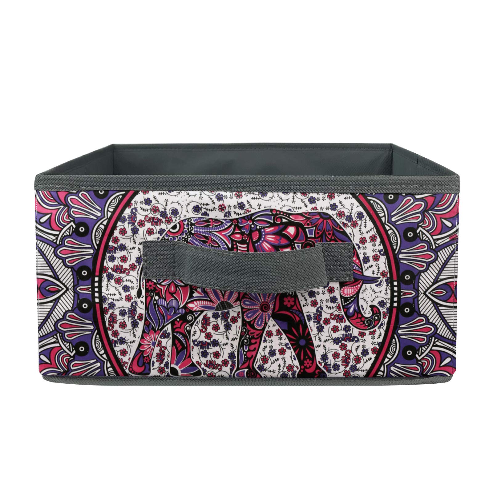 COEQINE Bohemian Retro Foldable Storage Bins with Handles - Large Rectangle Closet Organizer for Clothes, Socks & Underwear | Mandala Floral & Elephant Pattern Storage Baskets | Perfect for Bedroom, Nursery & Laundry Room Organization