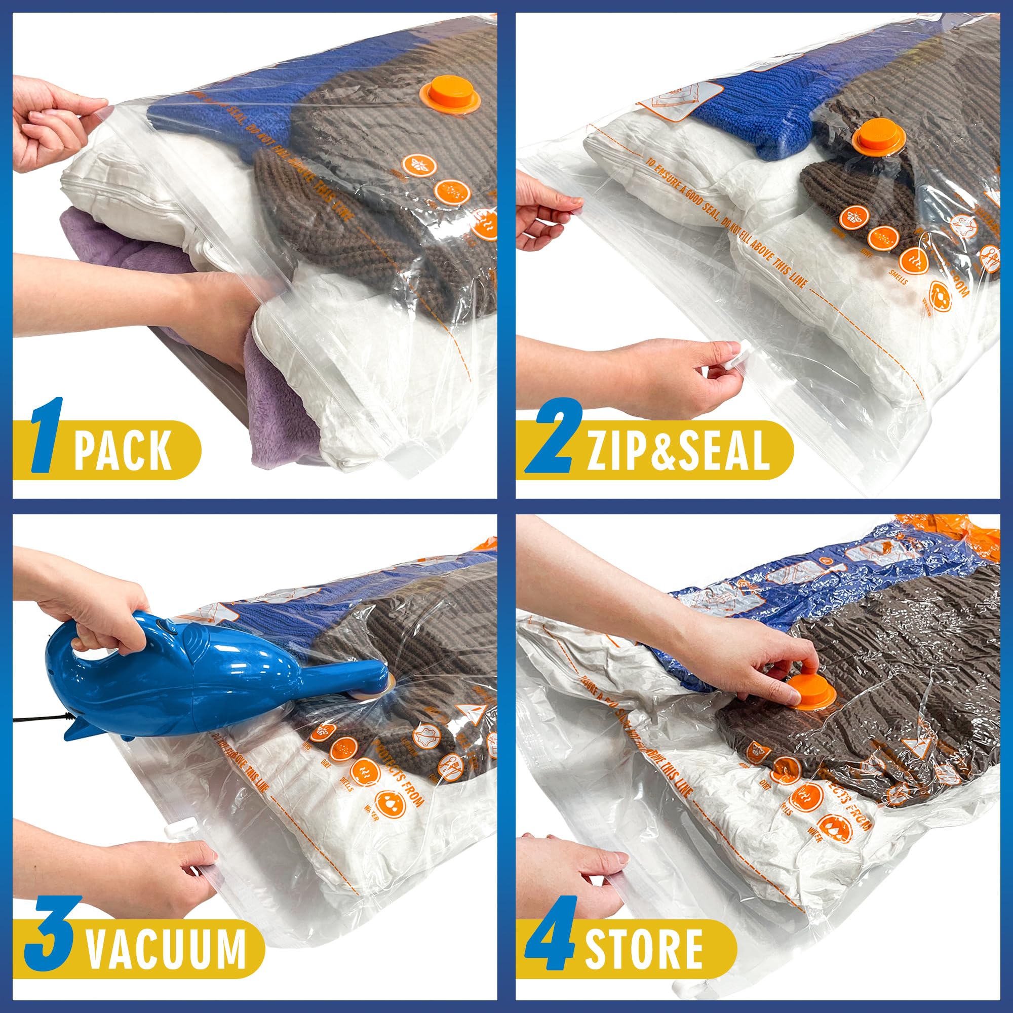 Storage Master Space Saver Bags - 9 Pack Reusable Vacuum Storage Bags for Travel & Home Organization | Save 80% Space | Works with Vacuum Cleaner (No Pump Included) | Perfect for Clothes, Blankets & Seasonal Storage