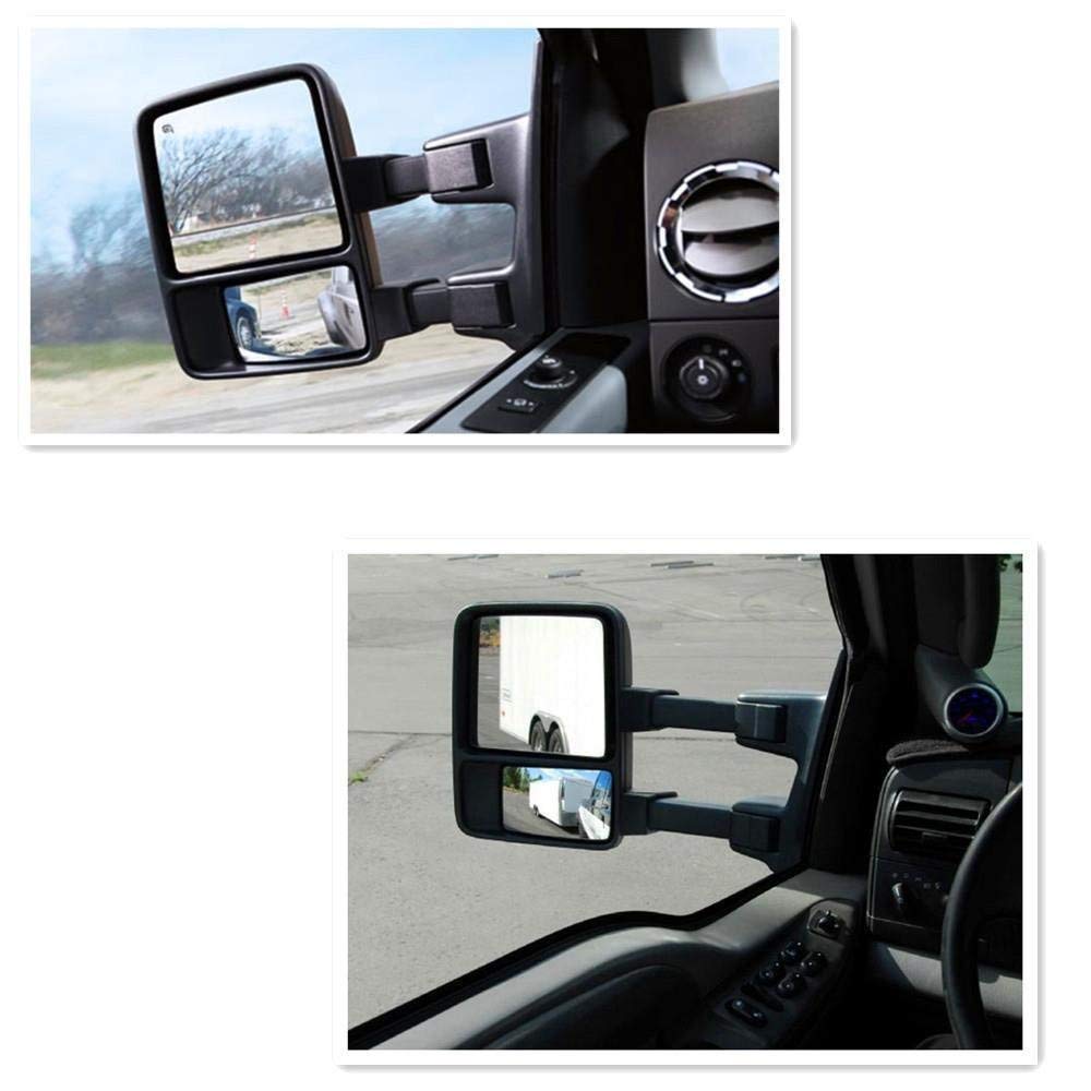 Heated Power-Adjustable Towing Mirrors with Amber Turn Signals for 1999-2007 Ford F250 Super Duty - Textured Black - Perfect for Towing Trailers & Enhancing Visibility
