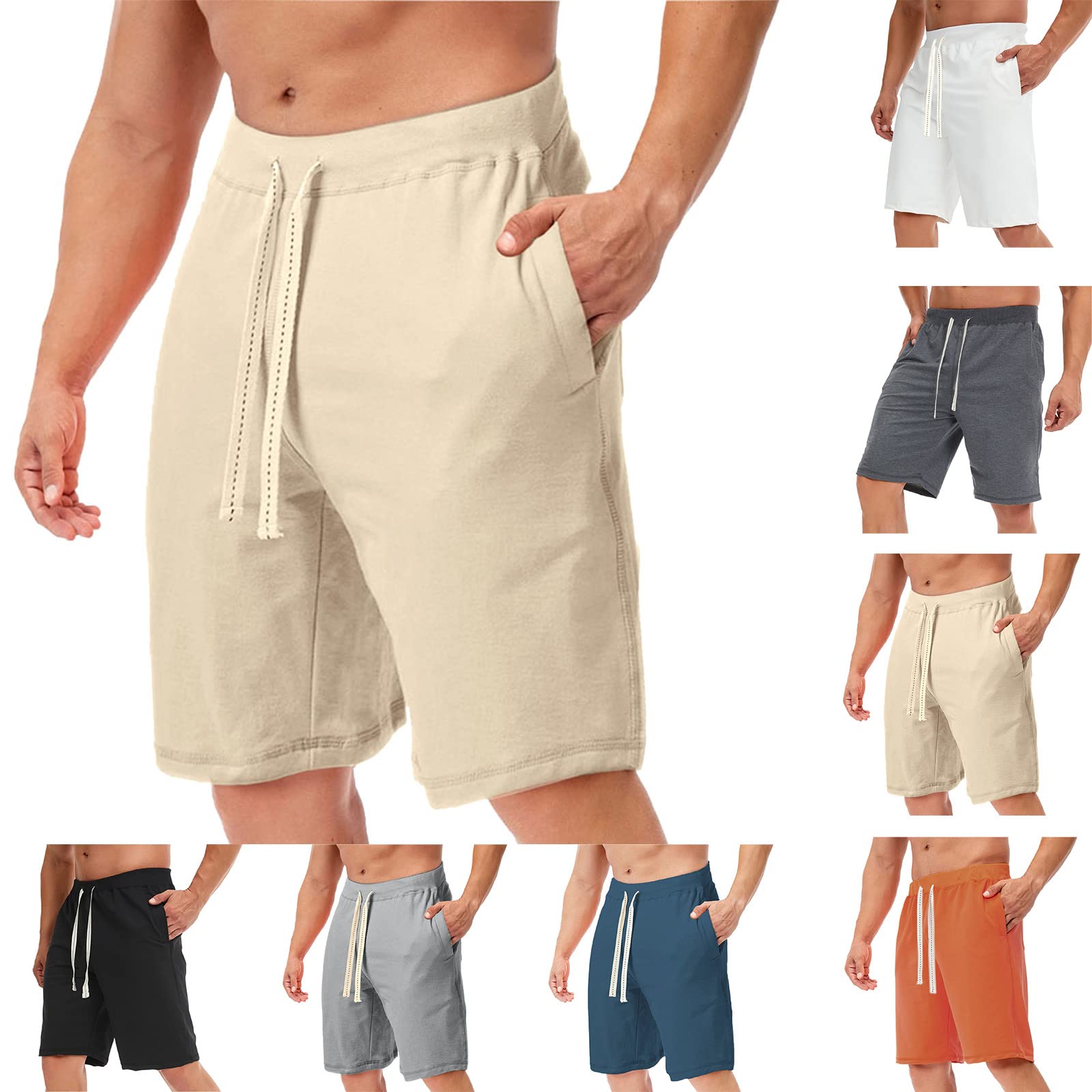 YKOHKOFE Men's Athletic Shorts with Pockets - Elastic Waist Cotton Jogger Workout Shorts for Running, Gym & Casual Wear - Breathable Sweatpants with Drawstring for Sports & Outdoor Activities