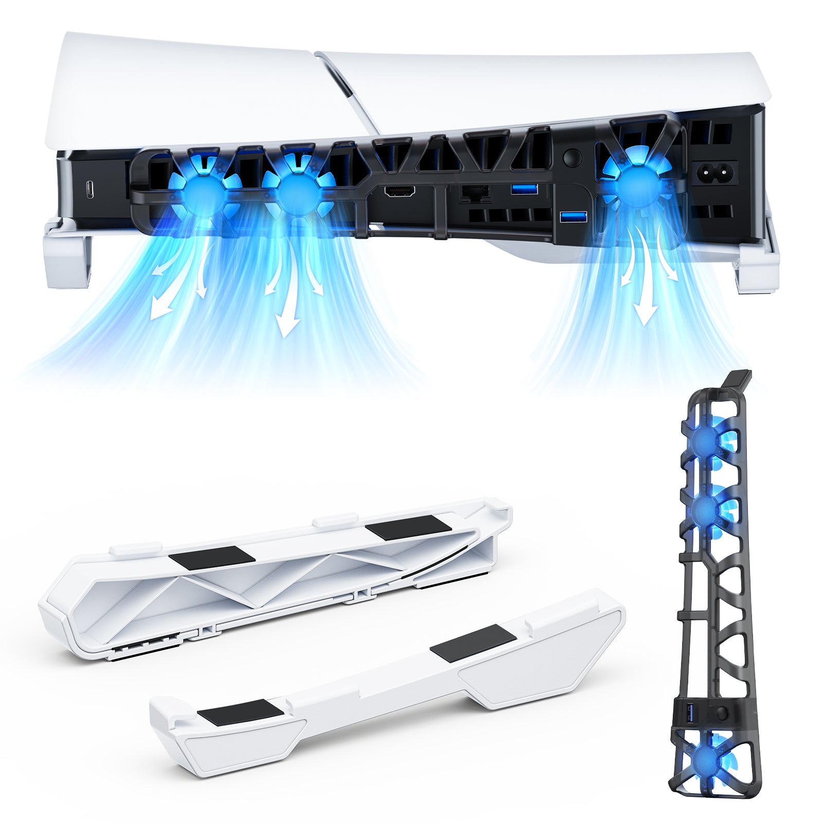 NexiGo PS5/PS5 Slim Horizontal Stand with Cooling Fan - Dual Cooling System for Better Airflow, Compatible with Playstation 5 & PS5 Slim - Perfect for Gaming Setups & Entertainment Centers