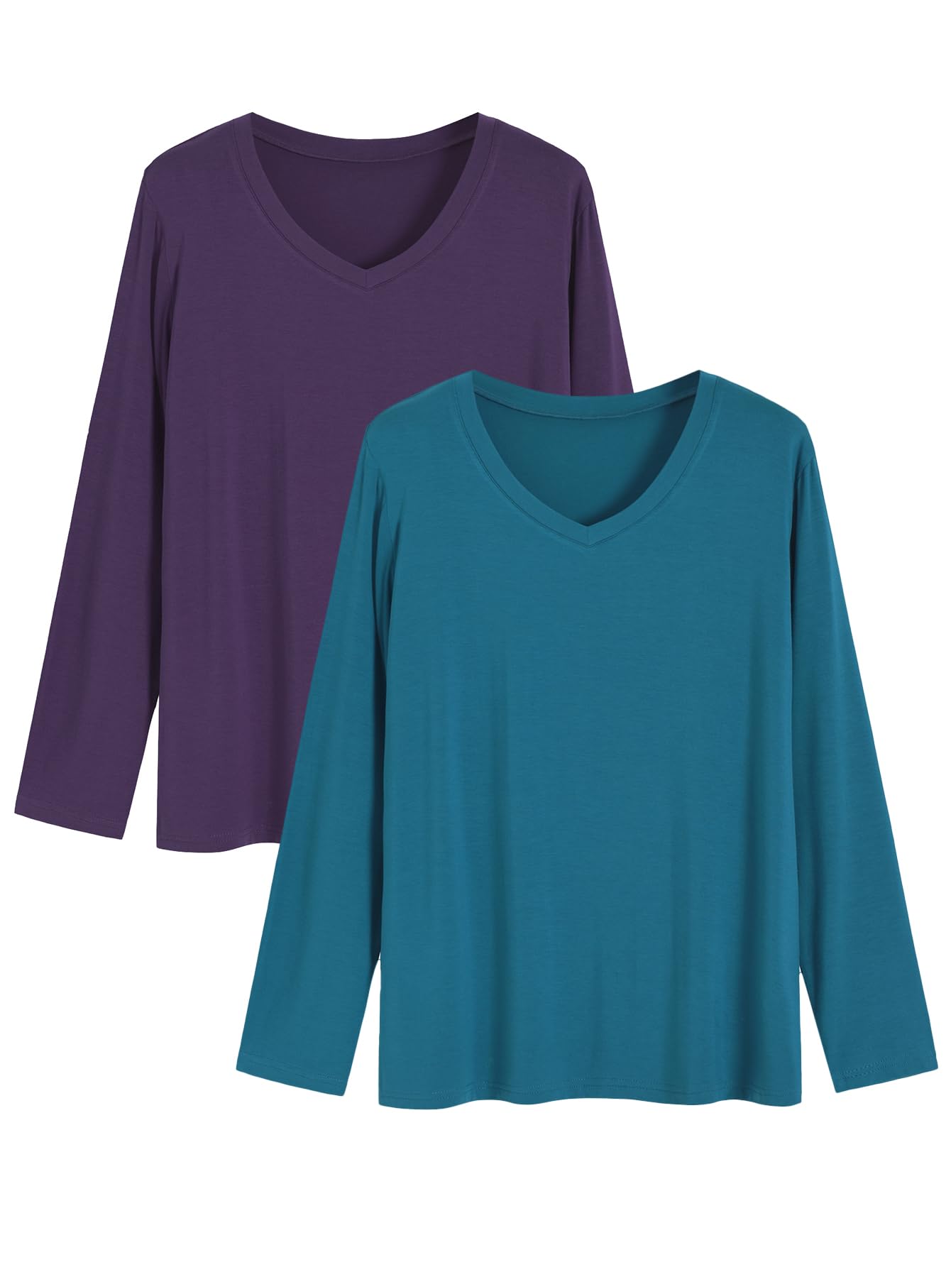 Women's Viscose Long Sleeve Sleep T-Shirt - Soft V-Neck Pajama Top for Women - Sizes S to 3X - Comfortable Nightwear for Lounge, Travel & Relaxation