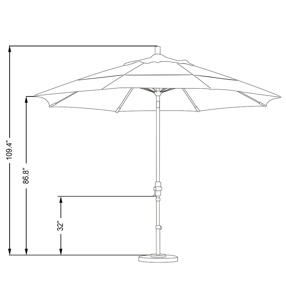 11' Round California Umbrella with Crank Lift & Tilt Collar - Aluminum Pole & Fiberglass Ribs - Sunbrella Dolce Oasis Black Patio Umbrella - Perfect for Poolside, Backyard, and Outdoor Dining Areas