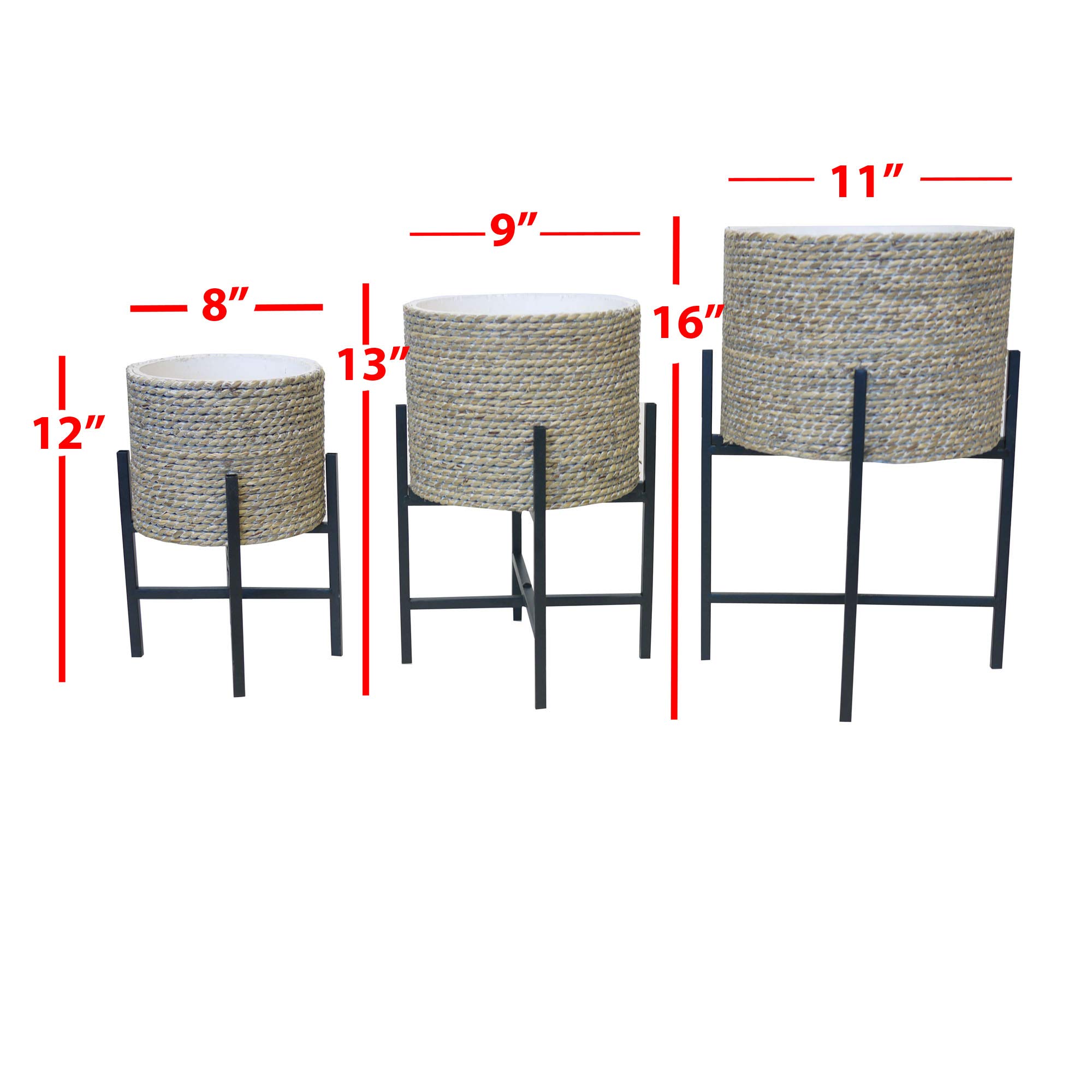 Admired By Nature Set of 3 Modern Planter Pots with Adjustable Stand - Indoor/Outdoor Flower Plant Holder for Cactus, Succulents & Floor-Standing Plants (Plants Not Included) - Perfect for Home Decor, Office Spaces & Garden Arrangements