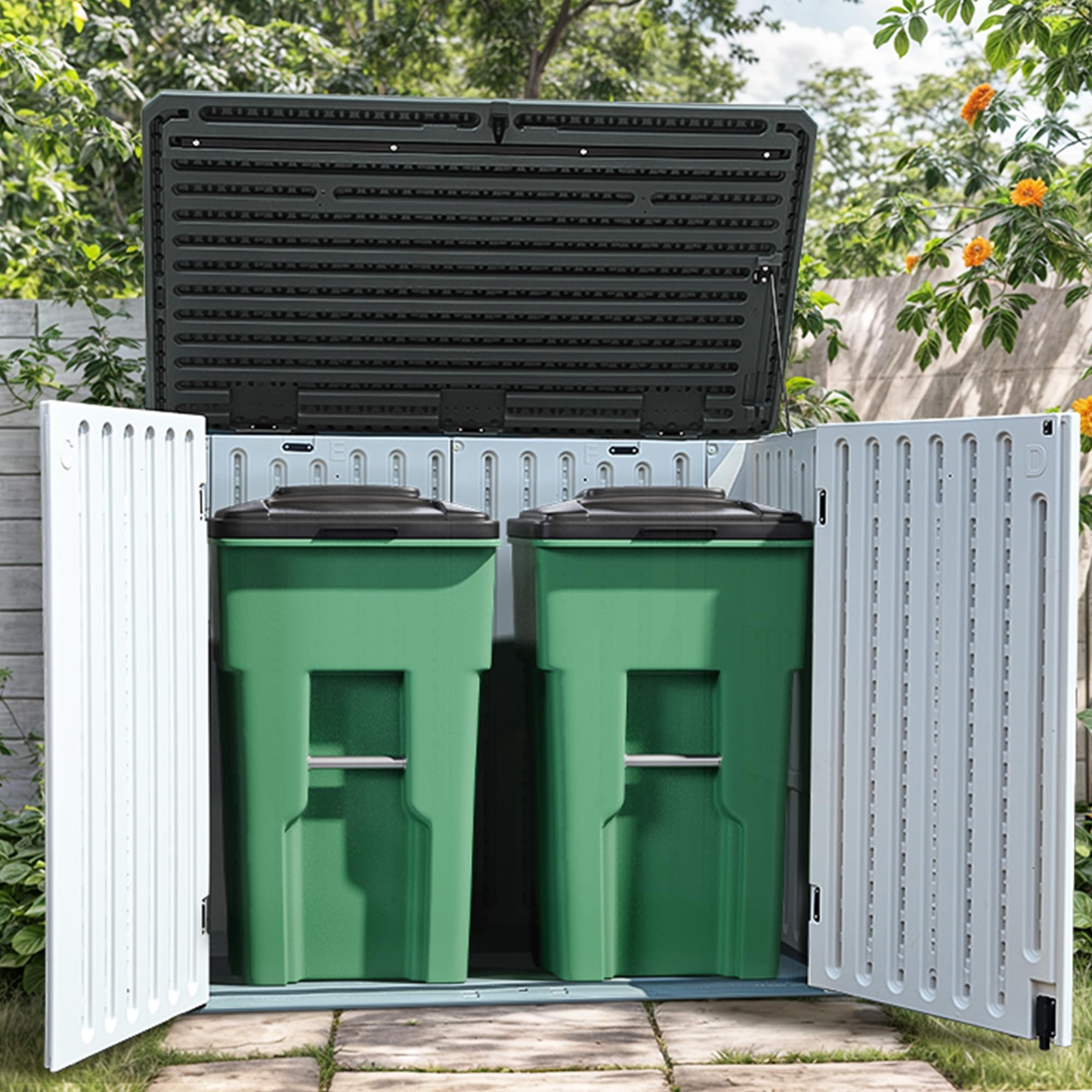 YITAHOME 47 cu ft Large Outdoor Horizontal Storage Shed - Waterproof Resin Tool Shed with Lockable Doors for Garden Tools, Lawn Mower, Trash Cans - 4.5x2.8x3.9 ft Light Gray - Perfect for Backyard, Garage & Patio Organization