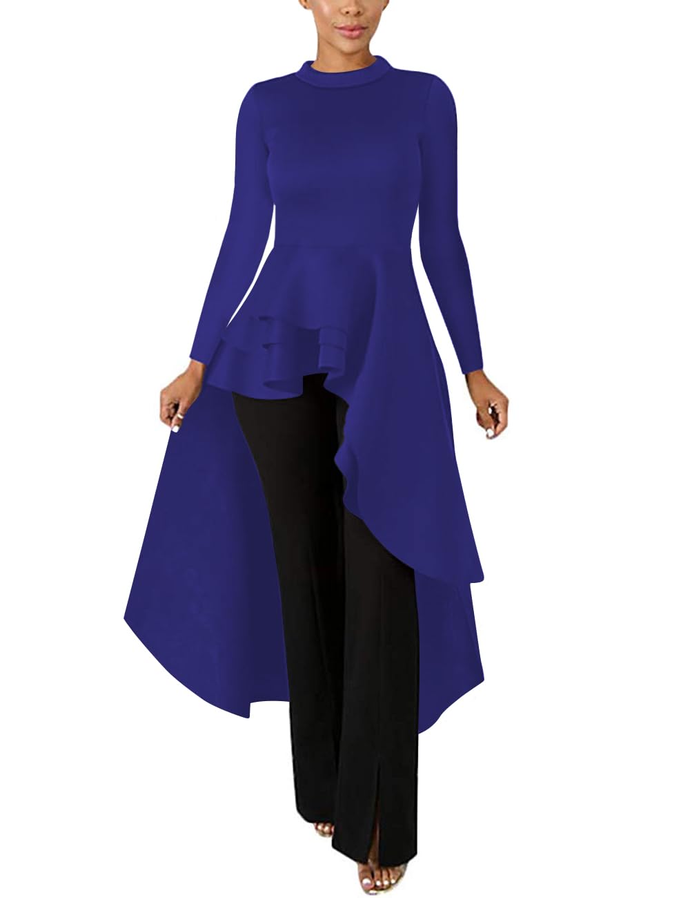 Lrady Women's Casual Shirt Dress - High Low Ruffle Blouse, Asymmetrical Peplum Tops & Long Tunic Dresses for Work, Date Night & Spring Outfits