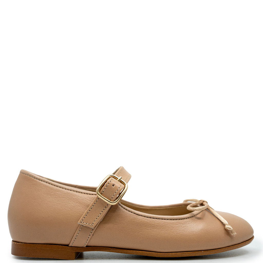 Blublonc Nude Bow Mary Jane Shoes - Women's Classic Comfortable Flat Pumps for Work, Wedding & Everyday Wear