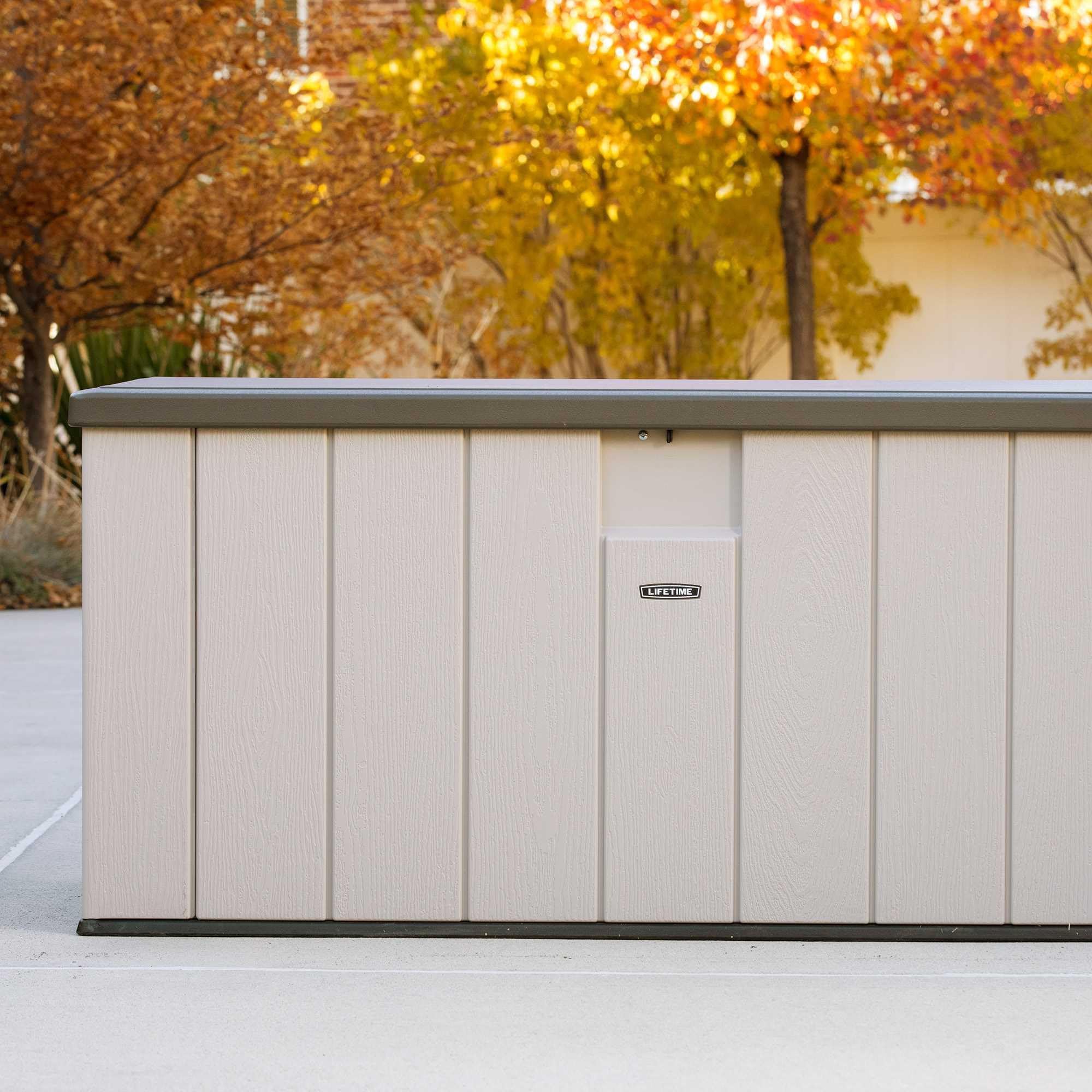 LIFETIME 60254 150-Gallon Heavy-Duty Outdoor Storage Deck Box - Weather-Resistant Plastic Deck Box for Patio Furniture Cushions, Pool Toys & Garden Tools - Desert Sand/Brown Color