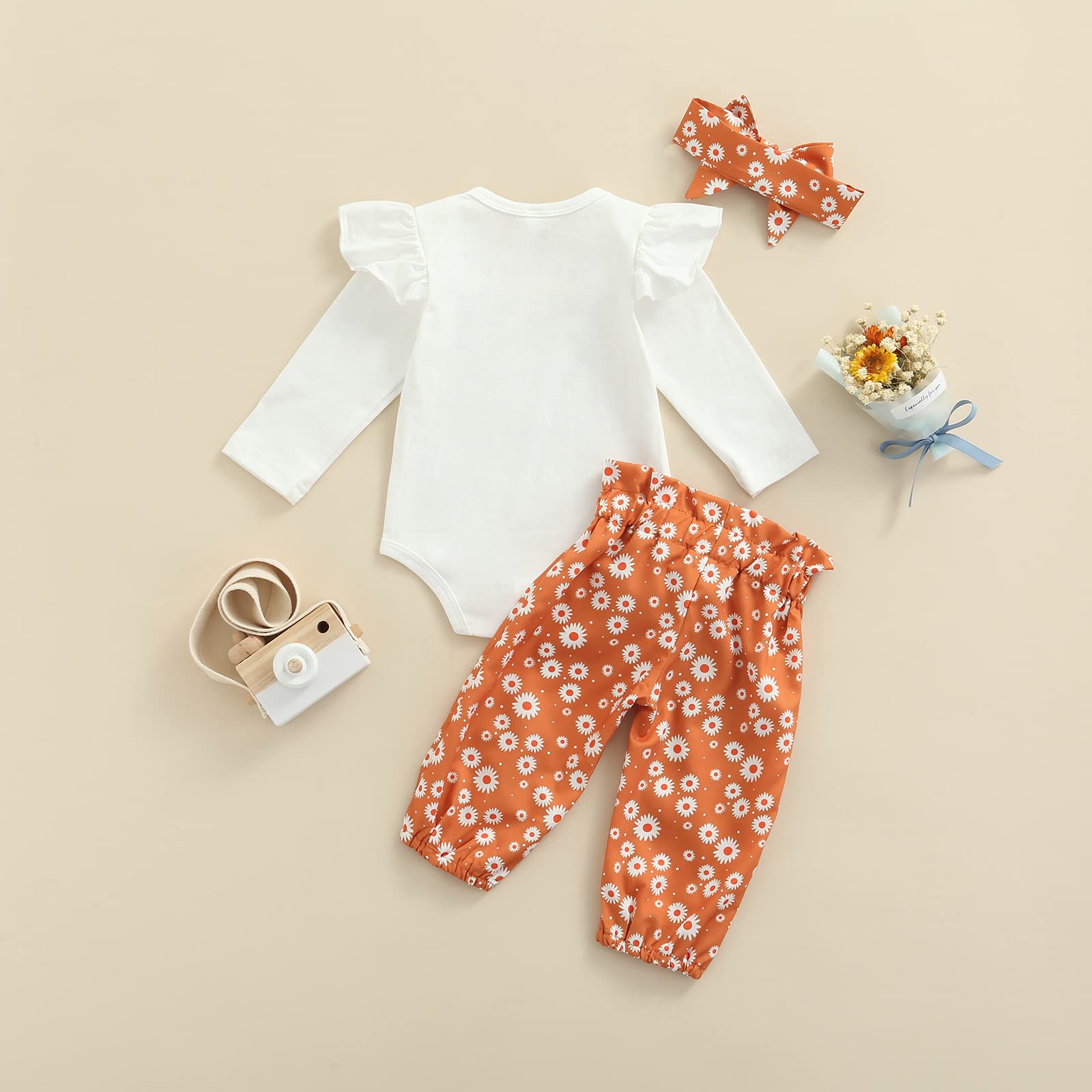 Adorable Newborn Baby Girl Clothes Set - 3PC Floral Romper & Pants Outfit for Fall/Winter | Bestie Infant Gift | Cute Baby Girl Fashion for Holidays, Photoshoots & Playdates