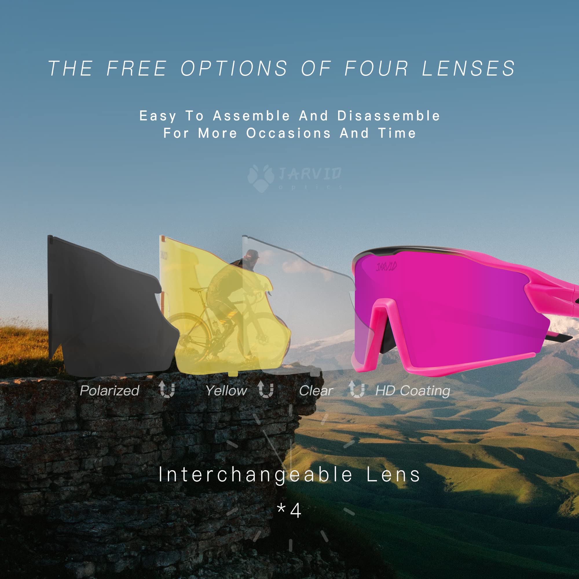 Polarized Cycling Glasses for Men & Women - UV Protection Sports Sunglasses with 4 Interchangeable Lenses for Road Biking, Running & Outdoor Activities