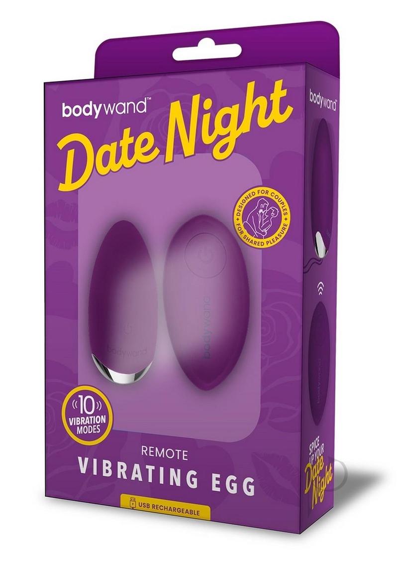 Bodywand Date Night Rechargeable Silicone Egg Vibrator with Remote Control - Purple | Wireless Personal Massager for Couples & Solo Play | Bedroom & Travel Use