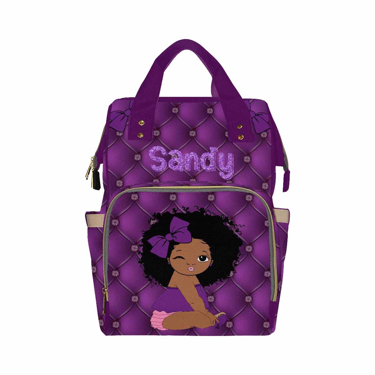 Personalized Diaper Backpack with Name - Custom Purple Bow Baby Nappy Bag for Girls & Boys, Large Capacity Diaper Shoulder Bag for Moms, School & Travel Essentials (Perfect for Daycare, Outings & Family Trips)