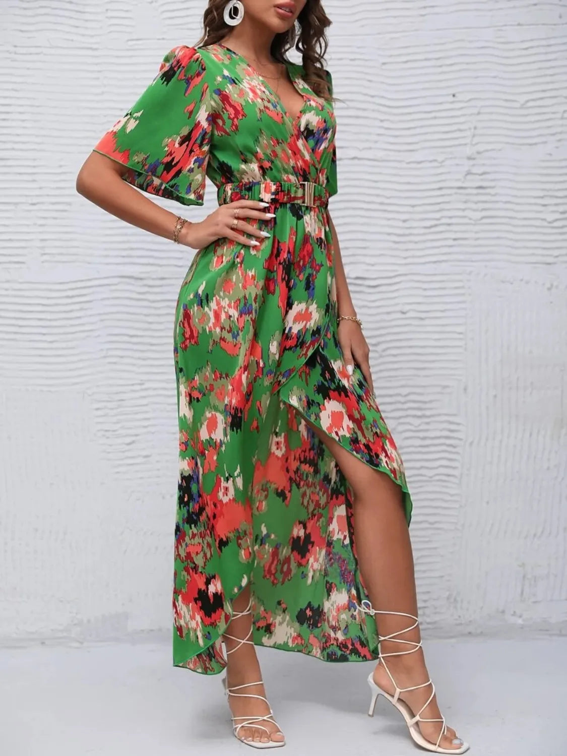 Floral Short Sleeve Vacation Maxi Dress - Women's Summer Boho Beach Dress for Tropical Getaways, Pool Parties & Outdoor Weddings