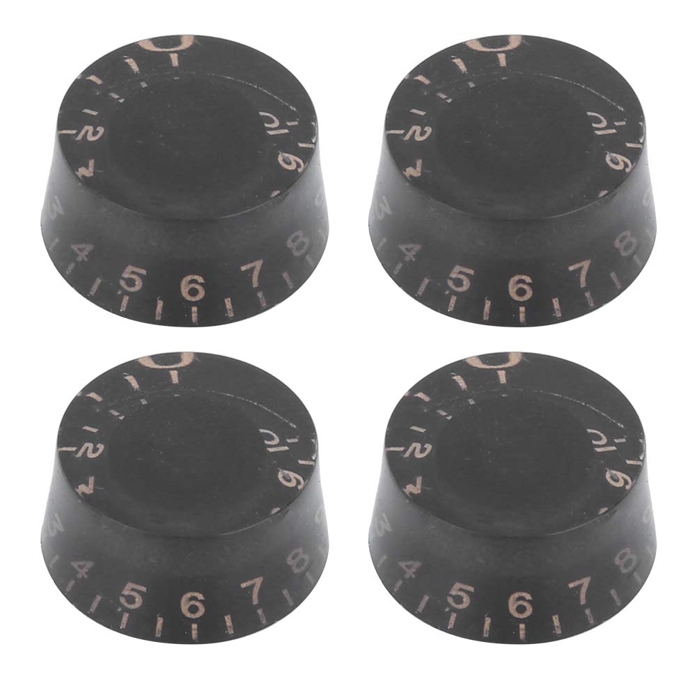 4Pcs Acrylic Electric Guitar Knobs - Volume Control Potentiometer Hats for Bass & Electric Guitars - Multiple Colors & Clear Prints (Black) - Perfect for Stage Performances & Home Practice