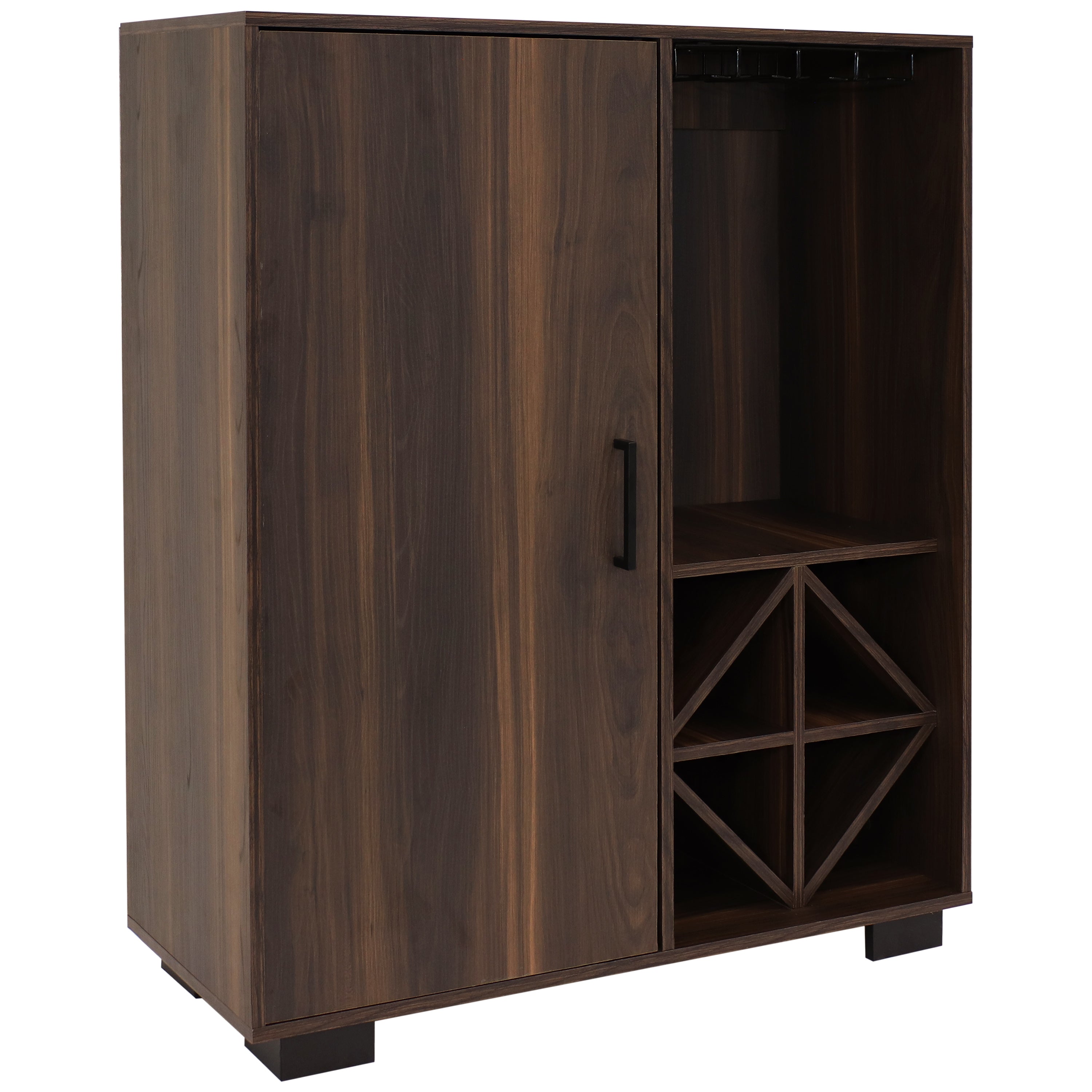 Sunnydaze Lavina Wine Bar Cabinet with Glass Rack & Bottle Storage Shelves - Modern Home Bar Furniture for Kitchen, Dining Room & Entertaining