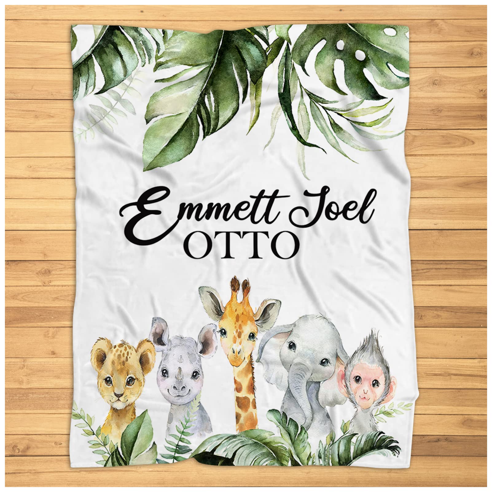 Personalized Safari Baby Boy Blanket with Jungle Animals - Super Soft Plush Blanket for Newborns & Toddlers - Perfect for Nursery, Stroller, and Photo Shoots